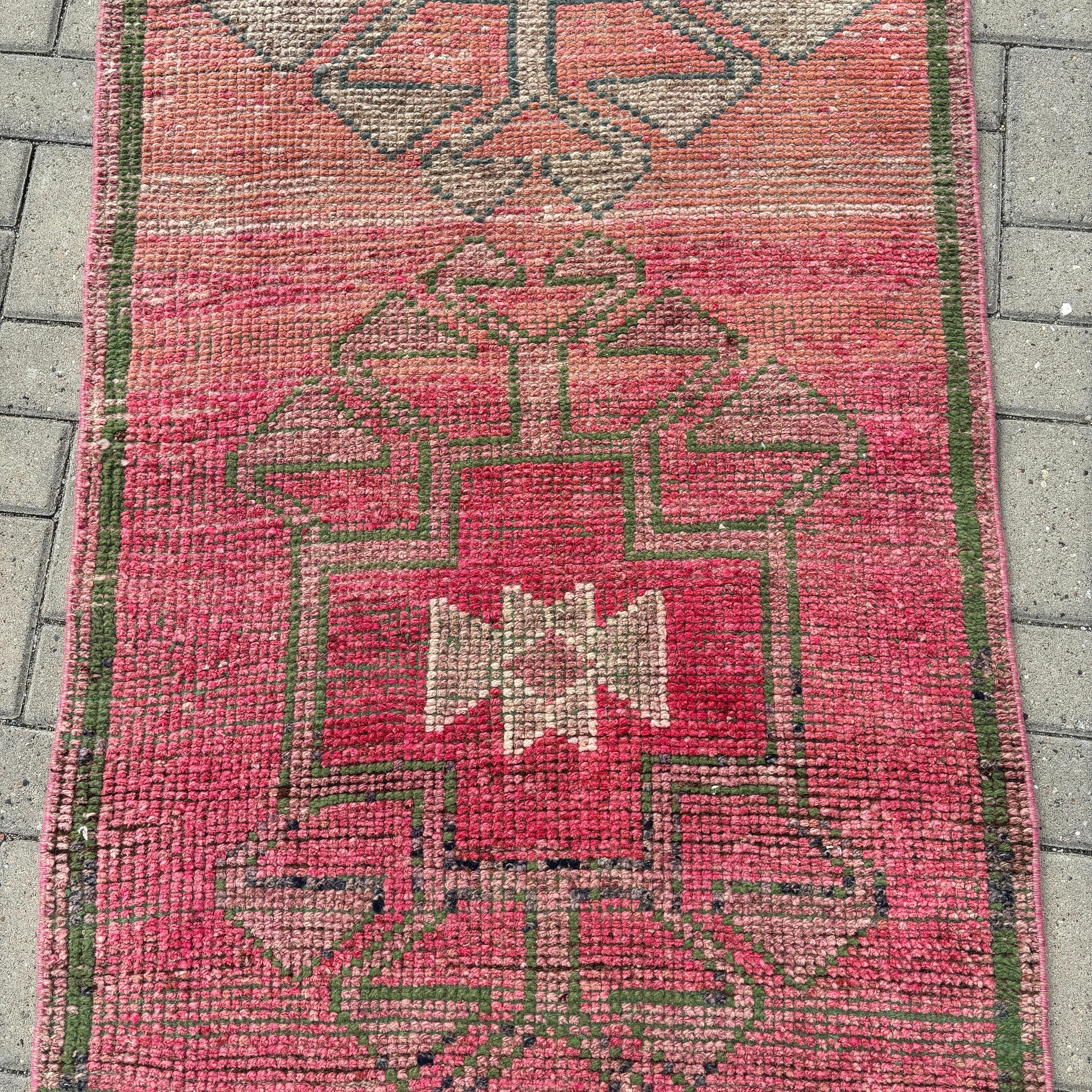 Orange Antique Rug, Anatolian Rugs, Vintage Rug, Floor Rug, Wool Rugs, 3.1x10.1 ft Runner Rug, Turkish Rugs, Rugs for Hallway, Corridor Rug