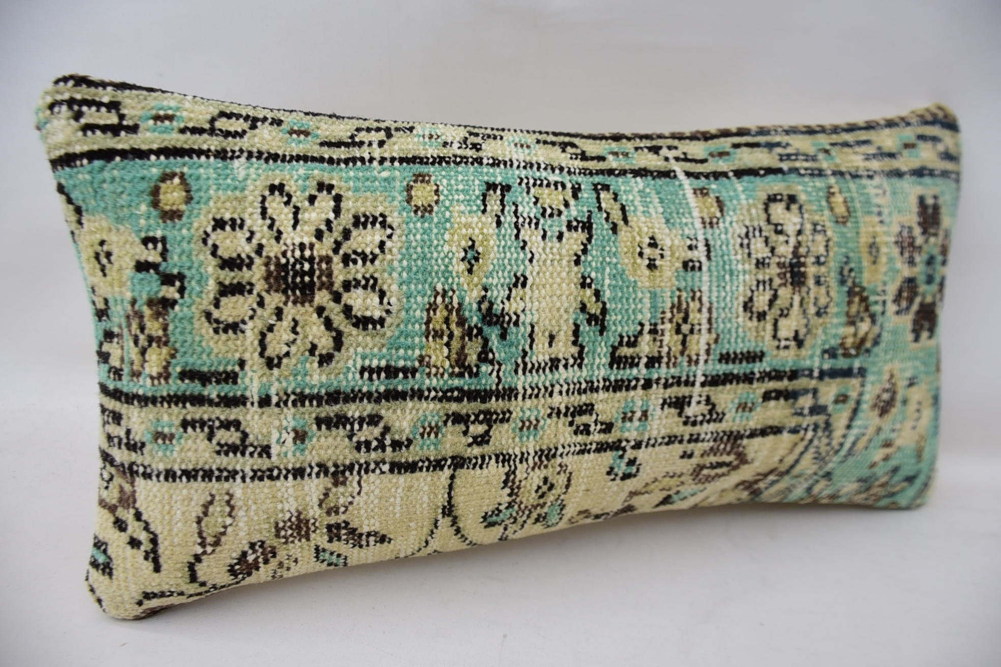 Ikat Pillow Case, Decorative Pillow Cover, 12"x24" Beige Cushion, Gift Pillow, Turkish Kilim Pillow, Handmade Kilim Cushion