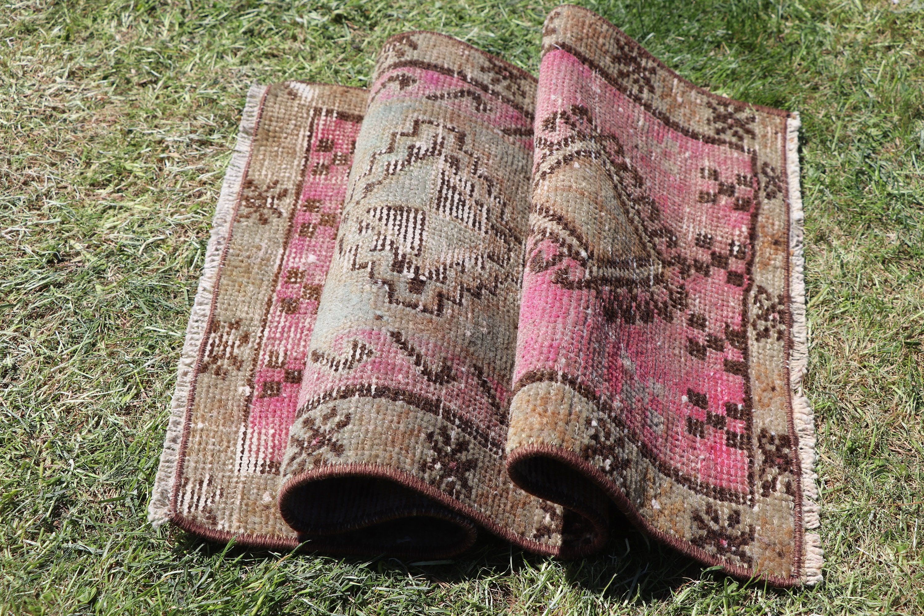 Rugs for Bathroom, Turkish Rug, Modern Rug, Bedroom Rugs, Car Mat Rugs, 1.3x2.5 ft Small Rug, Pink Floor Rug, Vintage Rugs, Oushak Rug