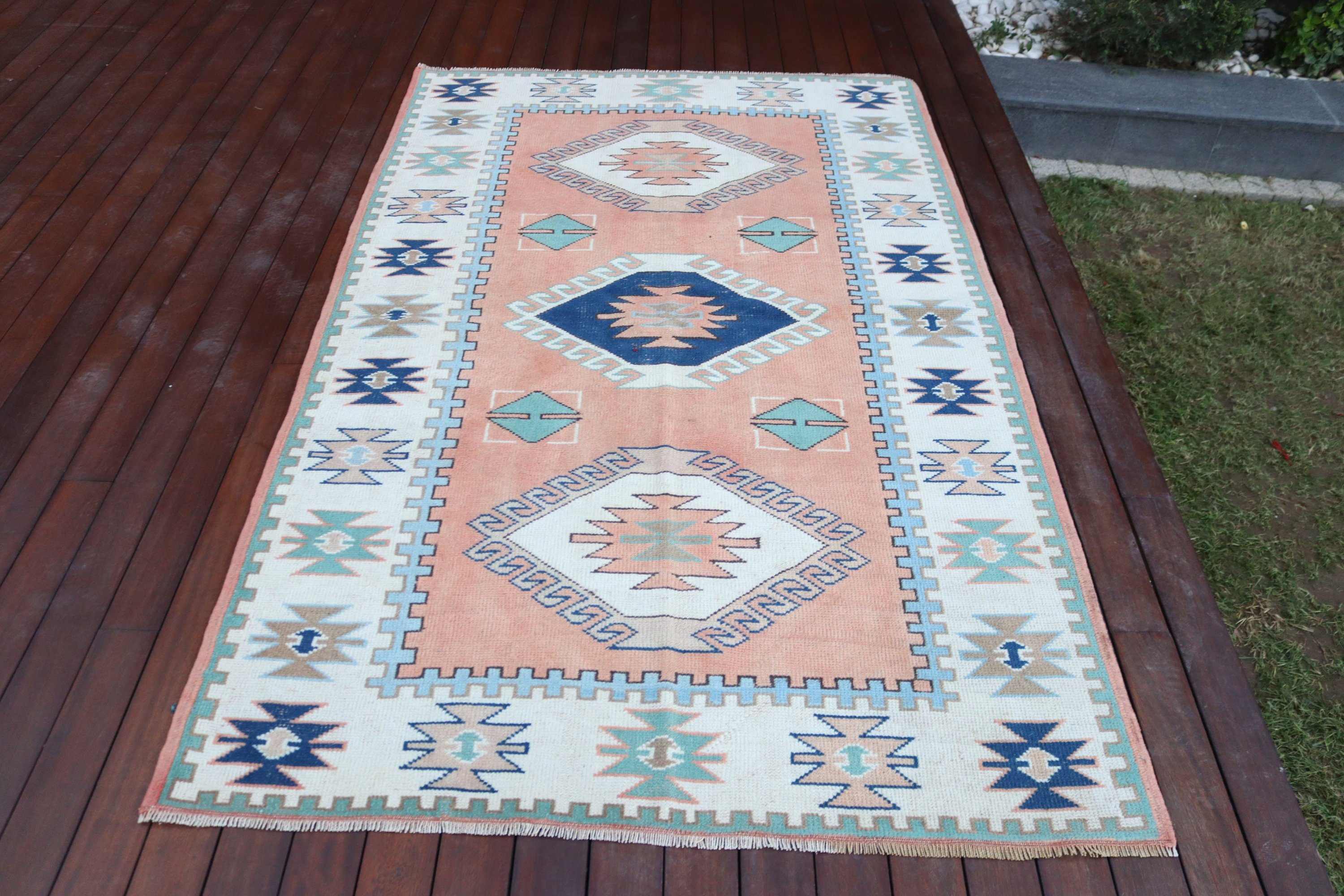 4.4x7.2 ft Alan Halısı, Yatak Odası Halıları, Lüks Halılar, Boho Bölgesi Halıları, Boho Bölge Halıları, Türk Halısı, Vintage Halı, Turuncu Fas Halıları