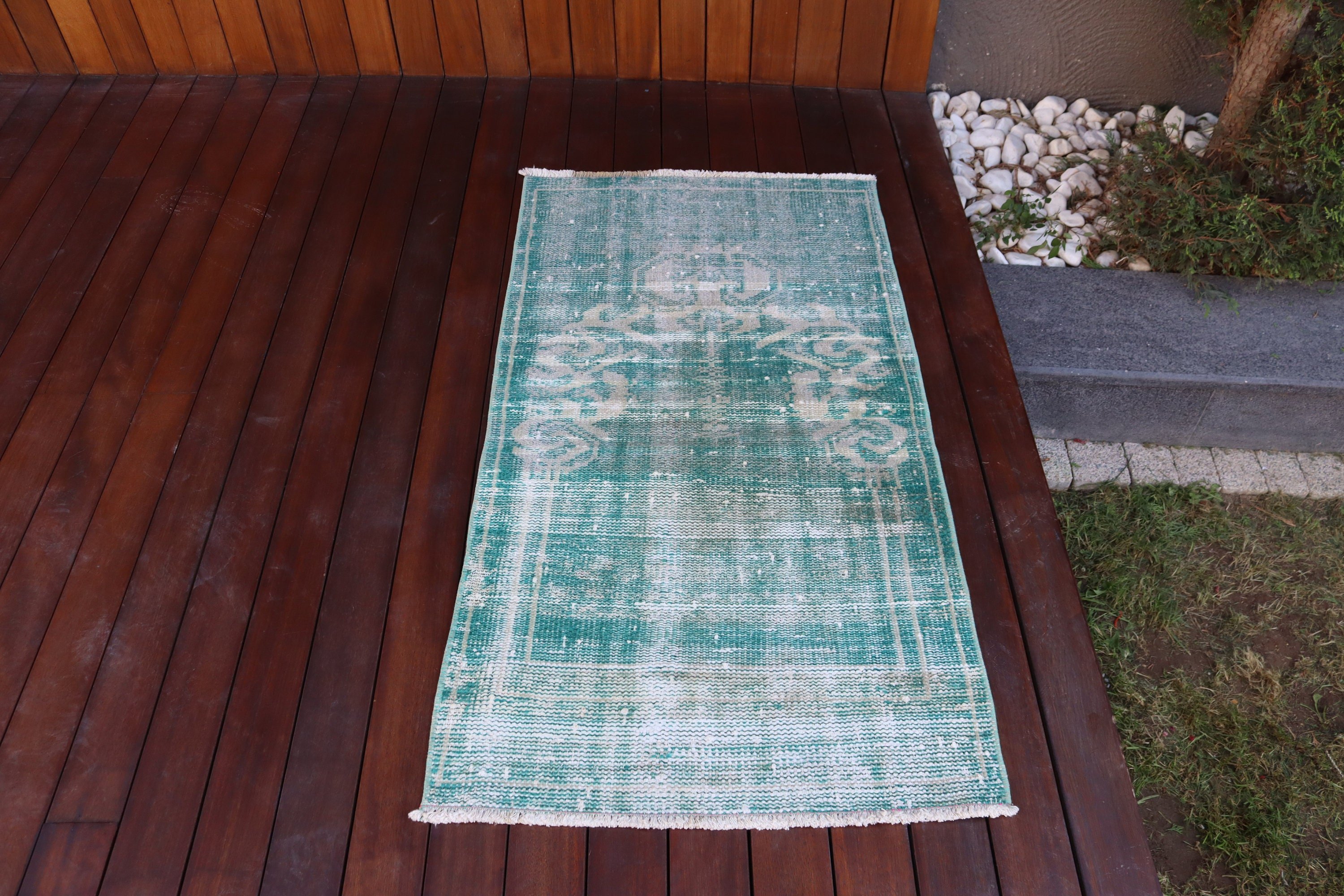 Oushak Rugs, Turkish Rug, Rugs for Bedroom, Nursery Rug, Vintage Rug, 2.2x4.1 ft Small Rugs, Wool Rugs, Green Moroccan Rugs, Bath Rugs