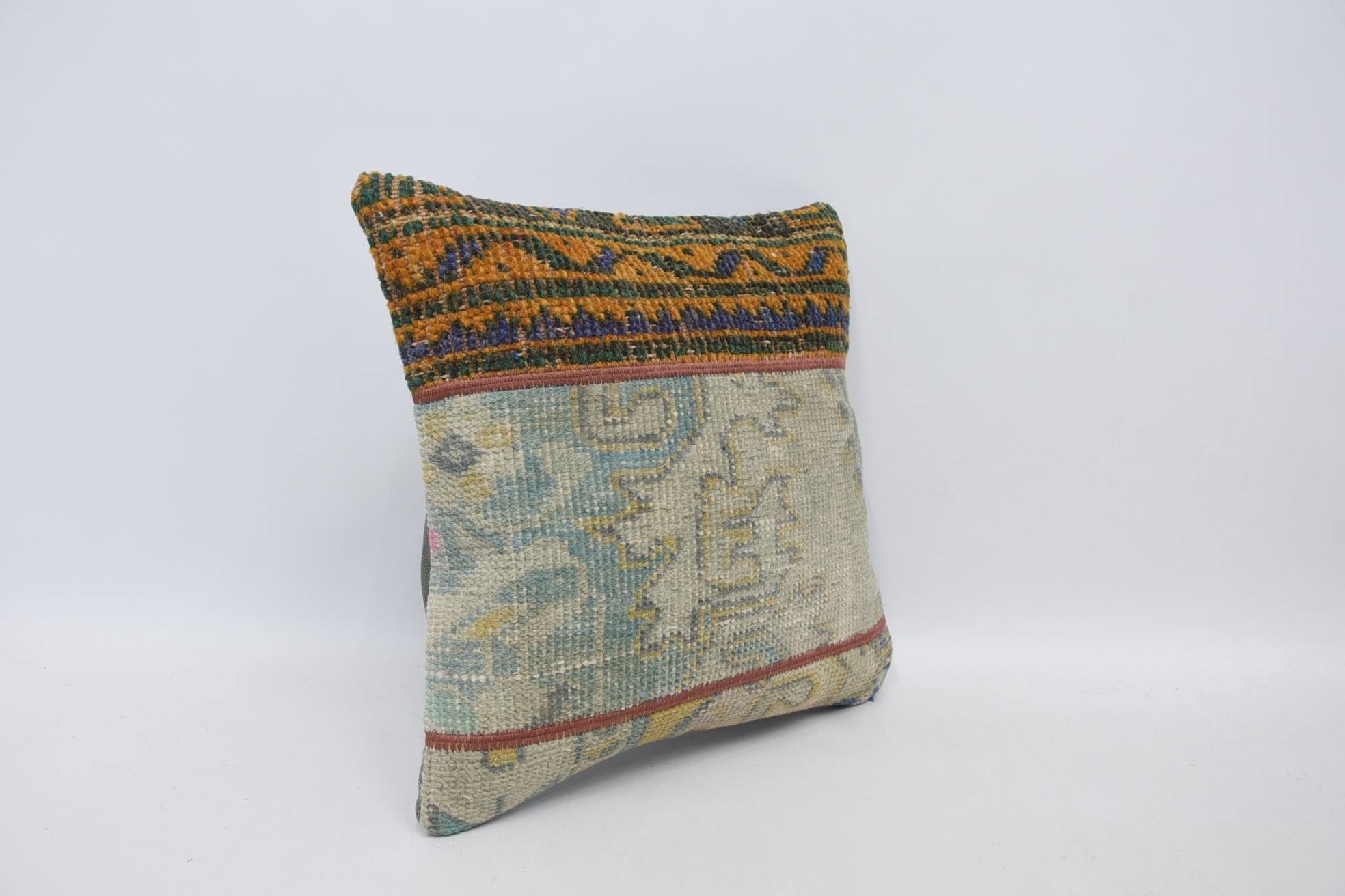 Turkish Kilim Pillow, Aesthetic Pillow, 16"x16" White Pillow Cover, Home Decor Pillow, Accent Pillow Cover, Kilim Cushion Sham