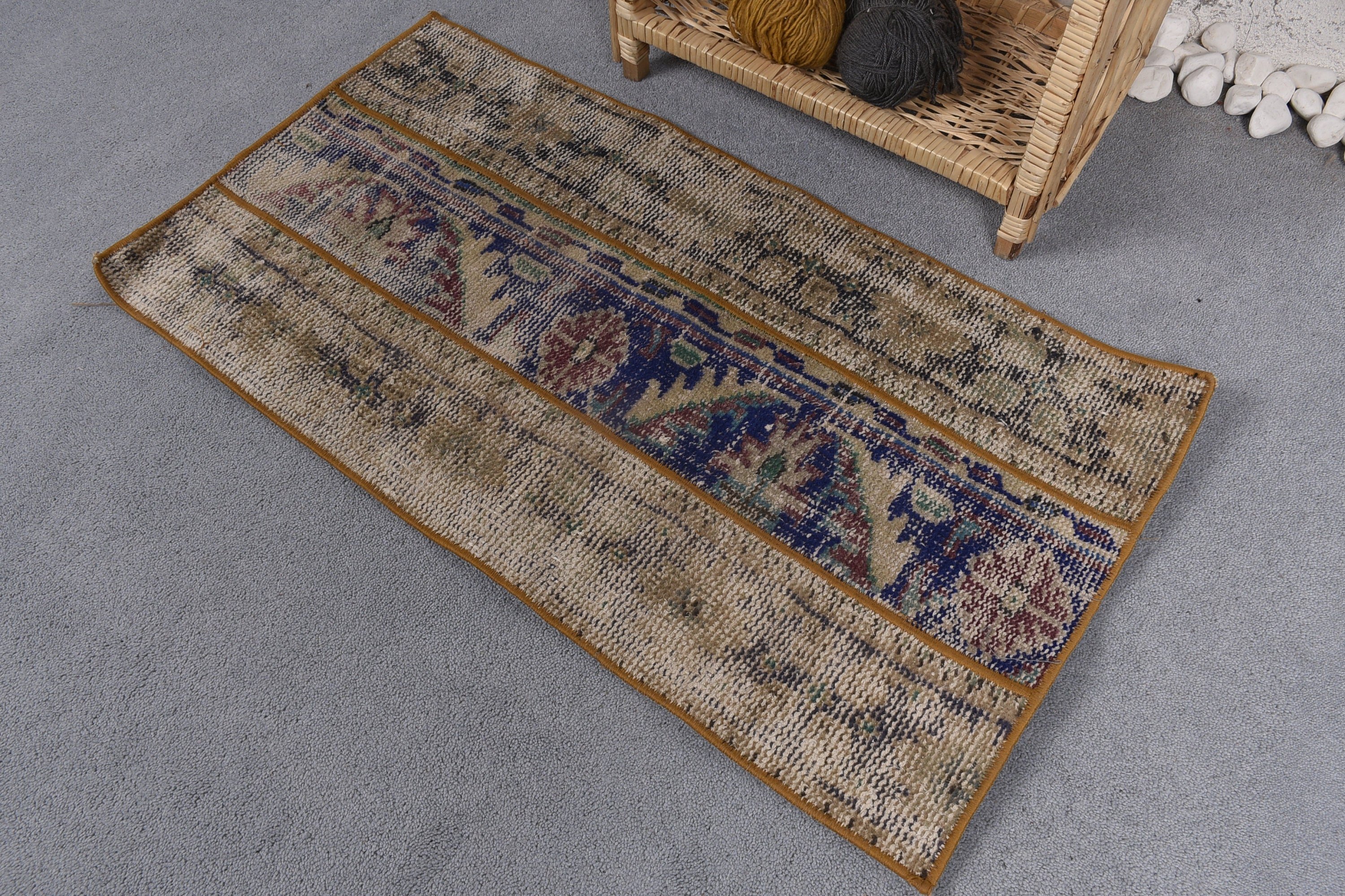 Door Mat Rugs, Old Rug, Oushak Rugs, Turkish Rugs, Blue Anatolian Rugs, Vintage Rug, Kitchen Rug, 1.7x3.2 ft Small Rug