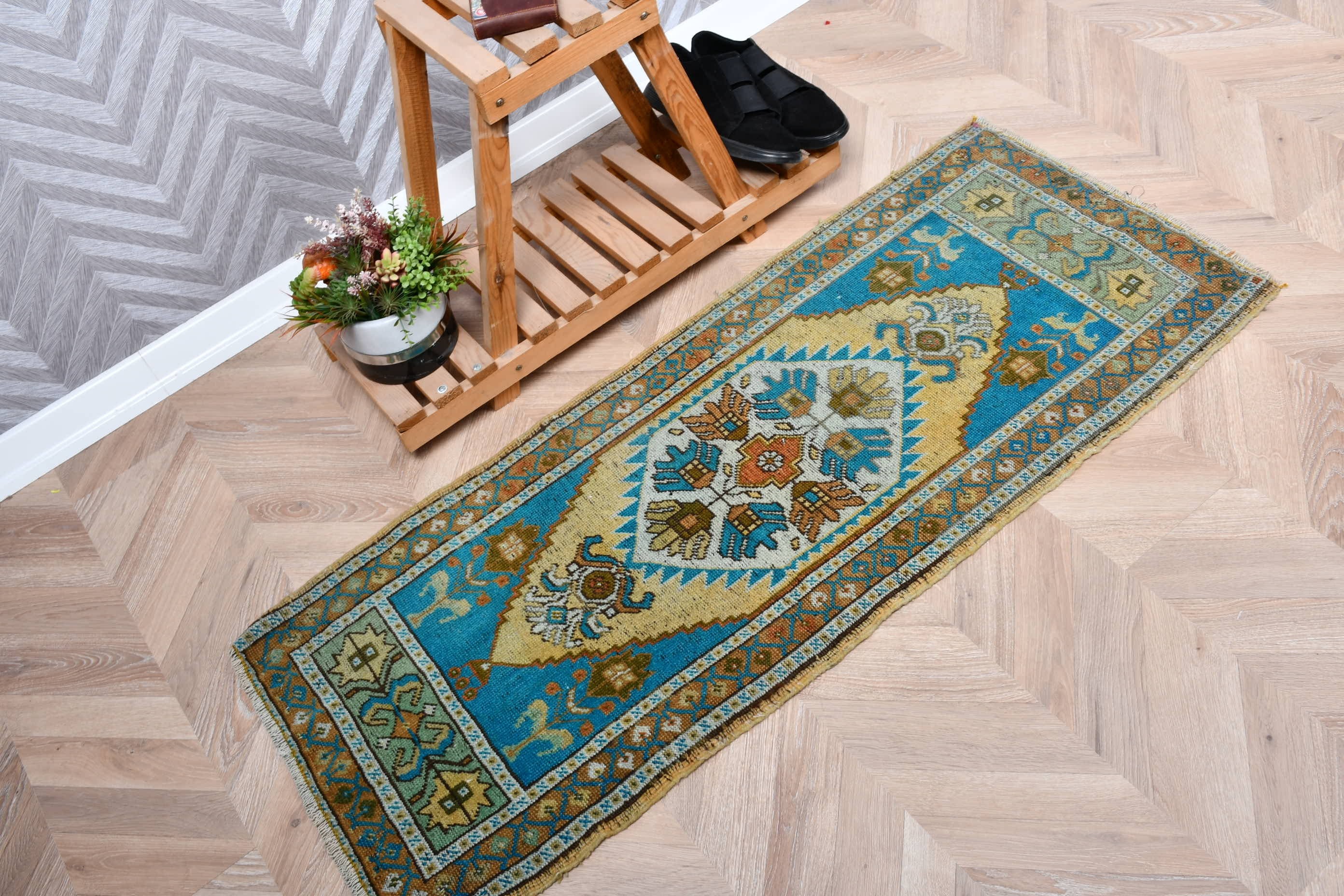 Vintage Rugs, Wall Hanging Rugs, Blue Bedroom Rug, 1.7x4.3 ft Small Rug, Abstract Rug, Oriental Rug, Kitchen Rug, Turkish Rug, Bath Rugs