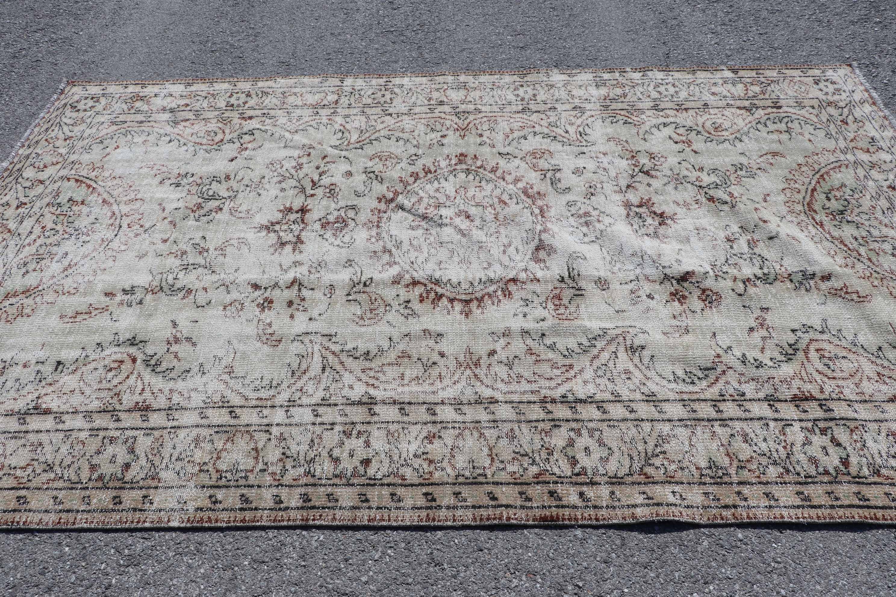 Vintage Rug, Turkish Rug, Kitchen Rug, Brown Oushak Rugs, 5.8x9.4 ft Large Rug, Salon Rug, Dining Room Rug, Home Decor Rug, Rugs for Salon