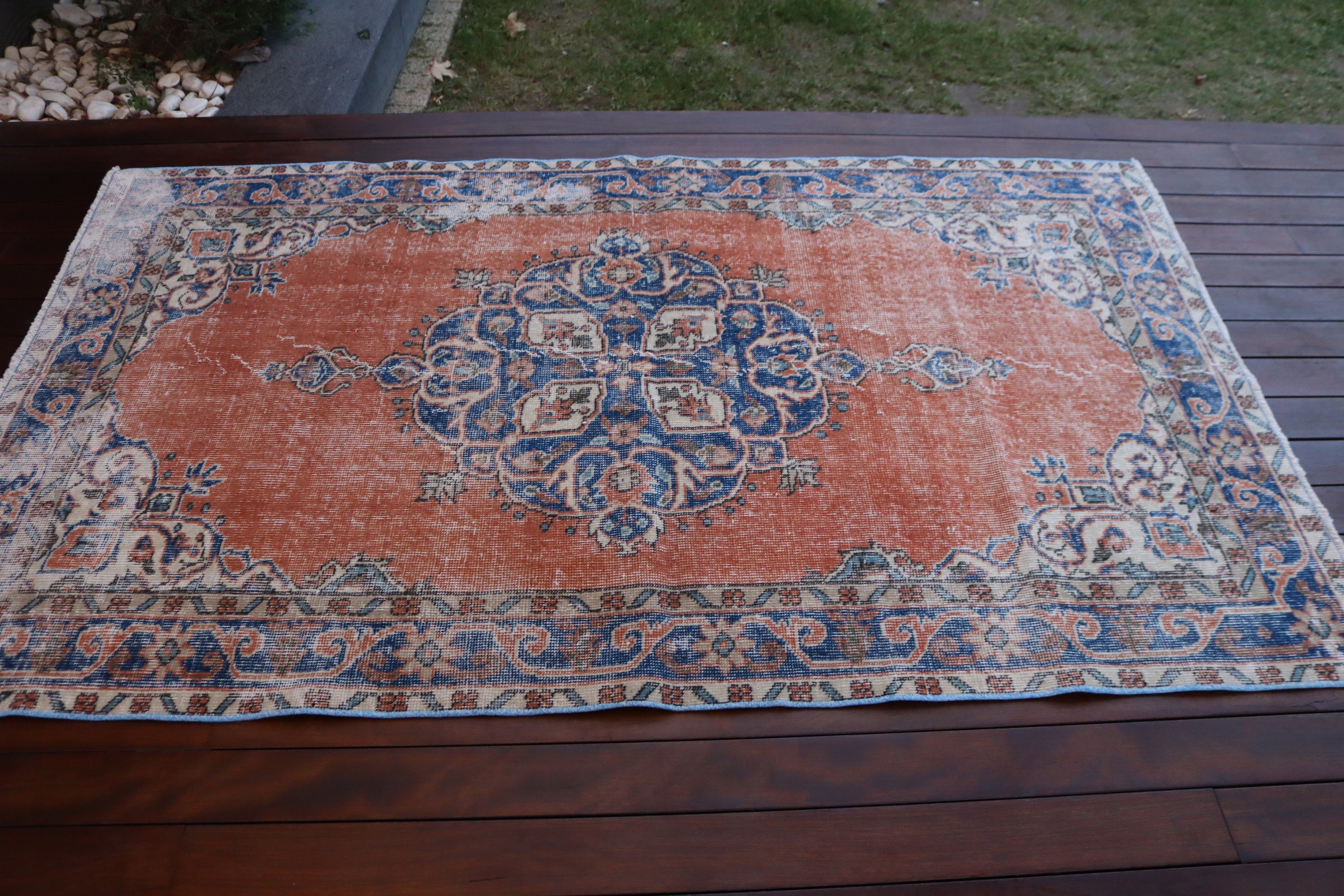 Yün Halı, Turuncu Yün Halı, Yer Halısı, Türk Halıları, Oushak Bölge Halısı Halıları, 3,9x6,5 ft Alan Halısı, Mutfak Halısı, Mutfak Halıları, Vintage Halılar