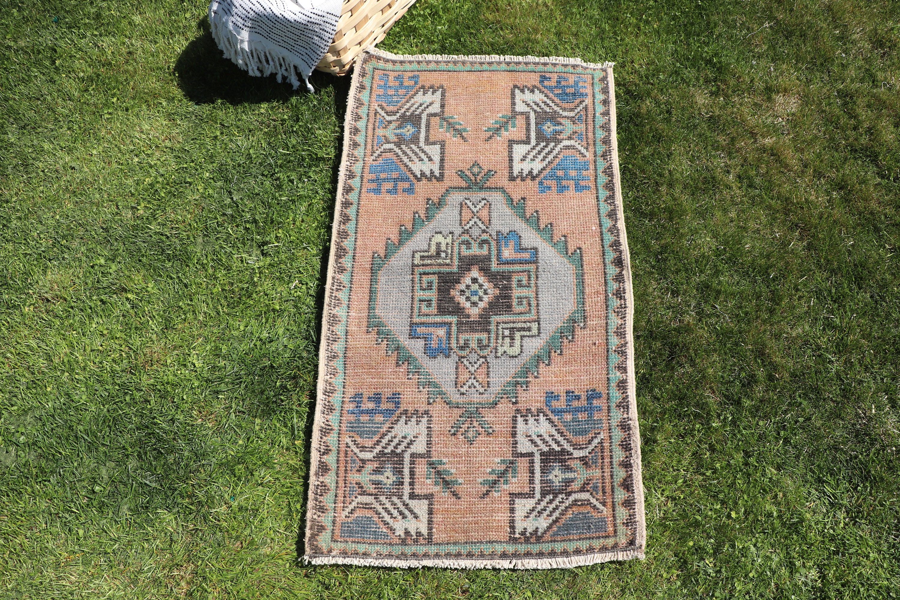 Türkiye Halısı, Turuncu Oushak Halıları, Türk Halısı, Banyo Halıları, Geometrik Halı, Vintage Halılar, 1.6x3.1 ft Küçük Halılar, Lüks Halı, Mutfak Halıları