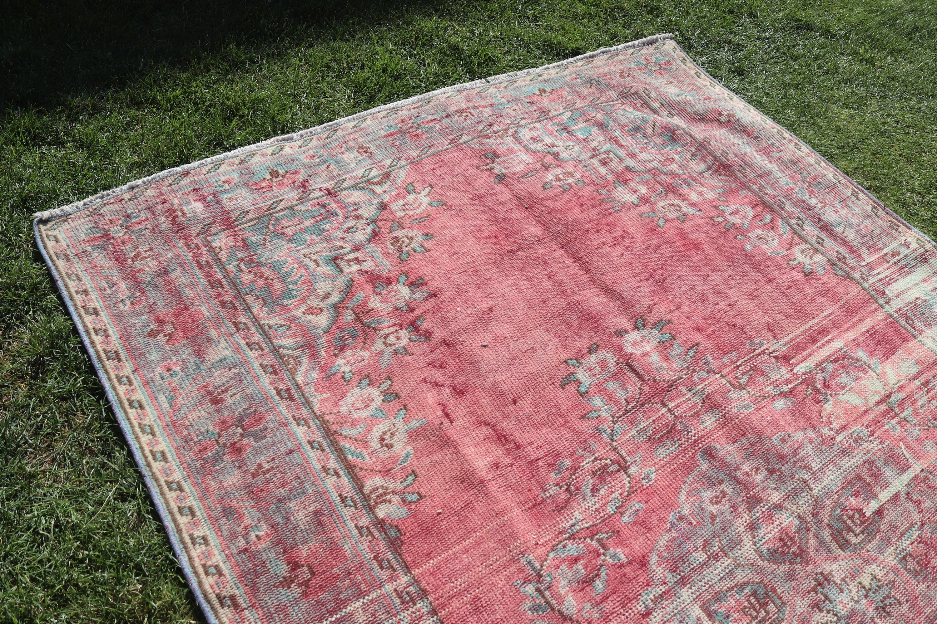 Büyük Oushak Halı, Vintage Halı, Oturma Odası Halısı, Salon Halıları, Türk Halısı, Yün Halılar, 5.9x9.6 ft Büyük Halılar, Boho Halılar, Pembe Boho Halılar