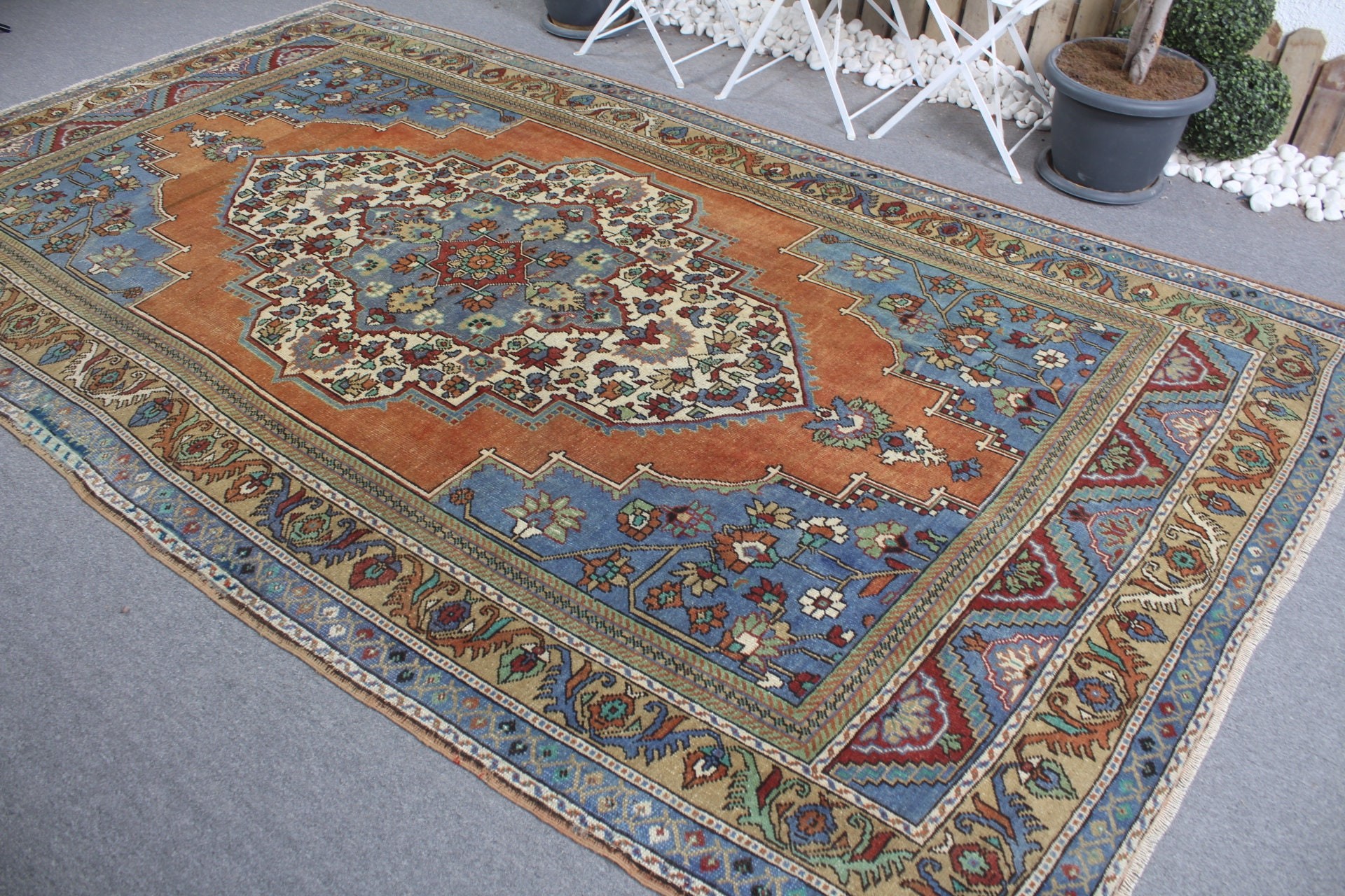 Oriental Rugs, Turkish Rugs, Saloon Rug, Vintage Rugs, Living Room Rug, 6.5x11.2 ft Oversize Rug, Orange Home Decor Rug