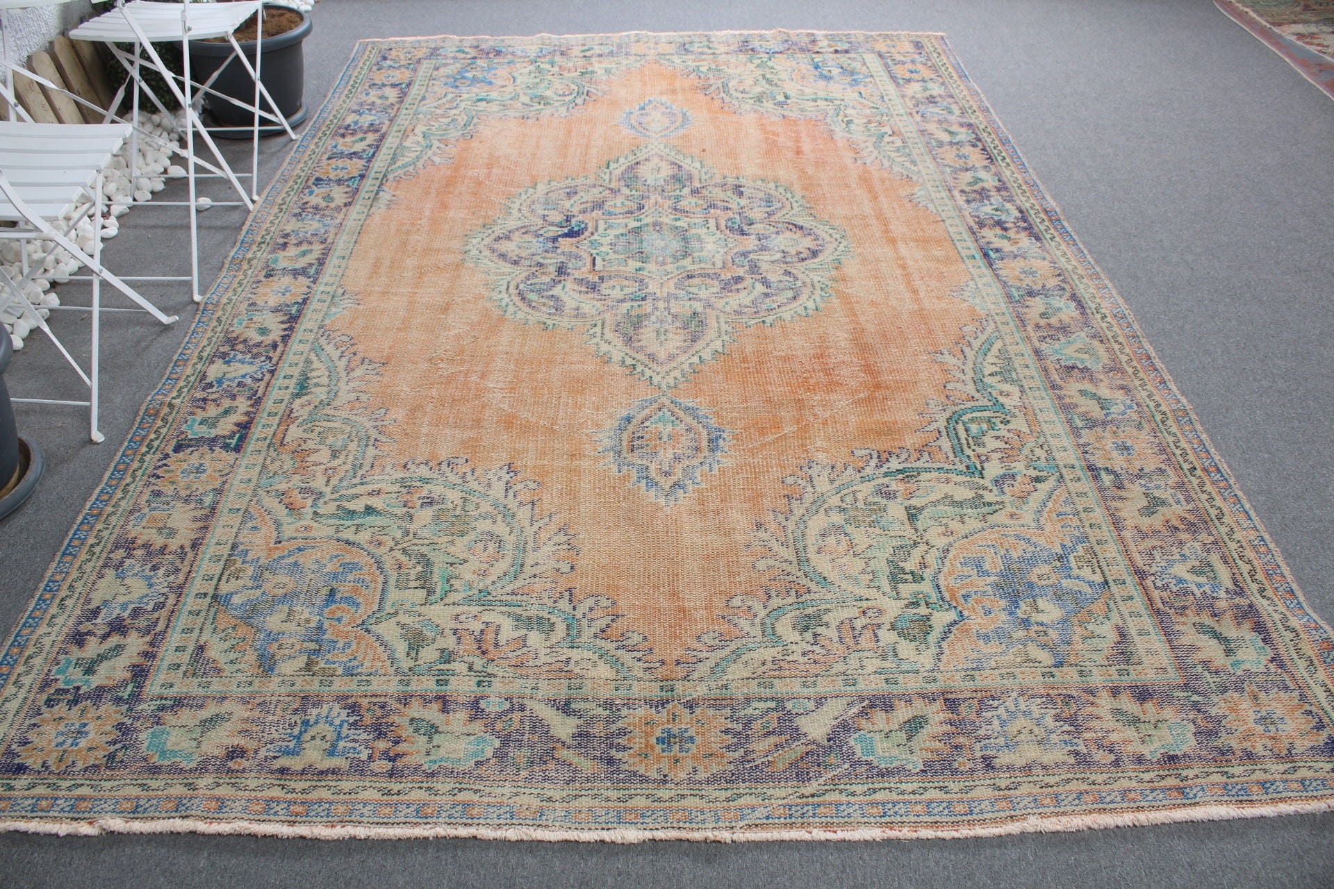 Oushak Rug, Vintage Rug, Old Rugs, Saloon Rug, Dining Room Rugs, Turkish Rug, Home Decor Rugs, Orange  7x10.5 ft Oversize Rug