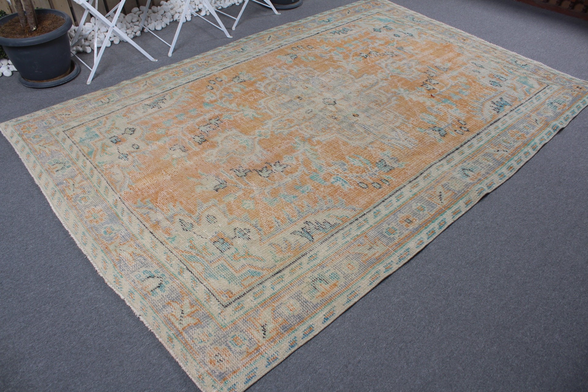 Salon Rugs, Vintage Rug, Oriental Rug, 6x9.2 ft Large Rugs, Orange Moroccan Rugs, Turkish Rug, Distressed Rugs, Bedroom Rug, Rugs for Salon