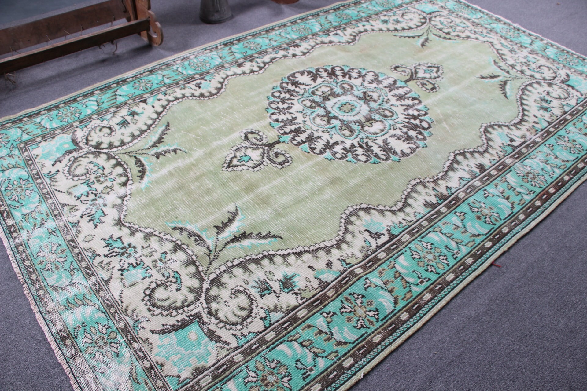 Moroccan Rug, Green Floor Rug, Dining Room Rug, Salon Rugs, Pastel Rugs, Turkish Rugs, 6.2x9.7 ft Large Rug, Vintage Rug, Oushak Rug