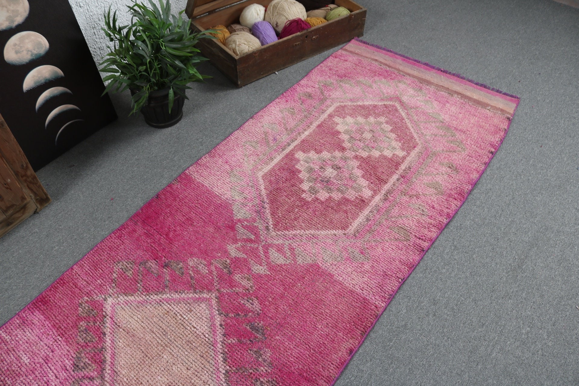 Geometric Rugs, Beni Ourain Runner Rug, 2.8x11 ft Runner Rug, Long Runner Rug, Turkish Rugs, Floor Rugs, Vintage Rugs, Pink Kitchen Rugs