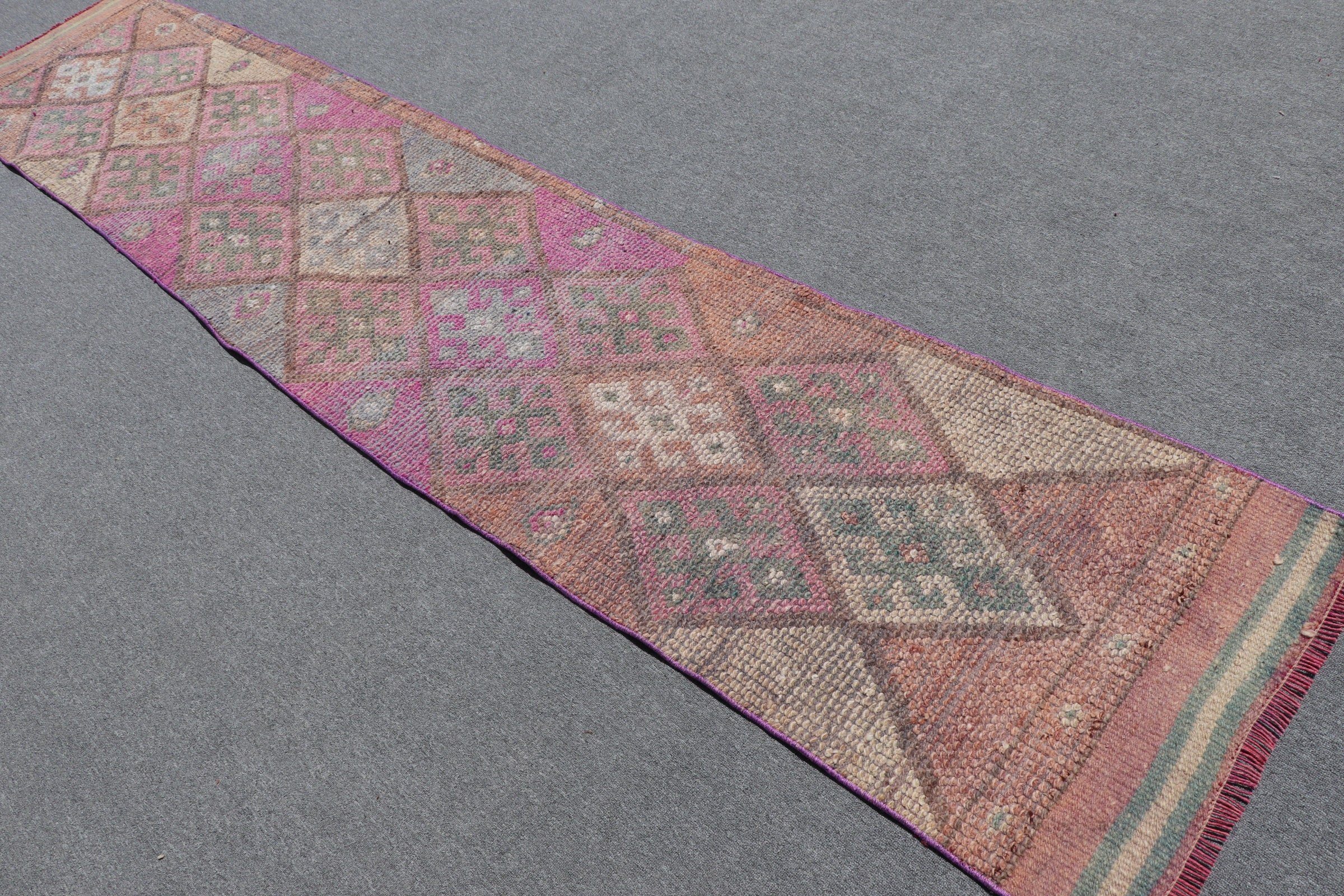 Fas Halısı, Merdiven Halıları, Vintage Halılar, Pembe 2,3x11,7 ft Runner Halısı, Oushak Halıları, Türk Halıları, Retro Halı, Koridor Halıları