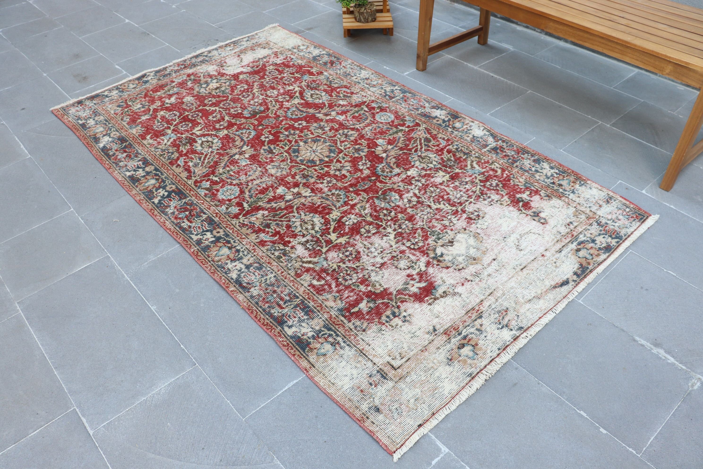 Nursery Rug, 4.1x7 ft Area Rugs, Rugs for Nursery, Oriental Rug, Turkish Rugs, Bedroom Rugs, Red Home Decor Rug, Oushak Rug, Vintage Rug