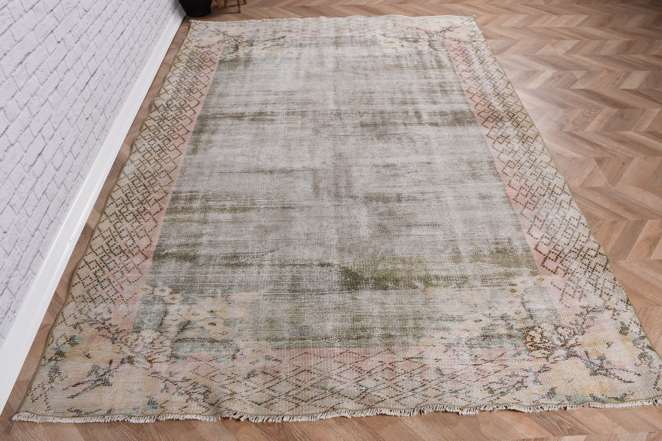 Büyük Vintage Halılar, Harika Halı, Yeşil Antika Halılar, Tribal Halılar, 5,7x8,4 ft Büyük Halı, Büyük Boho Halı, Yün Halılar, Türk Halıları, Vintage Halılar