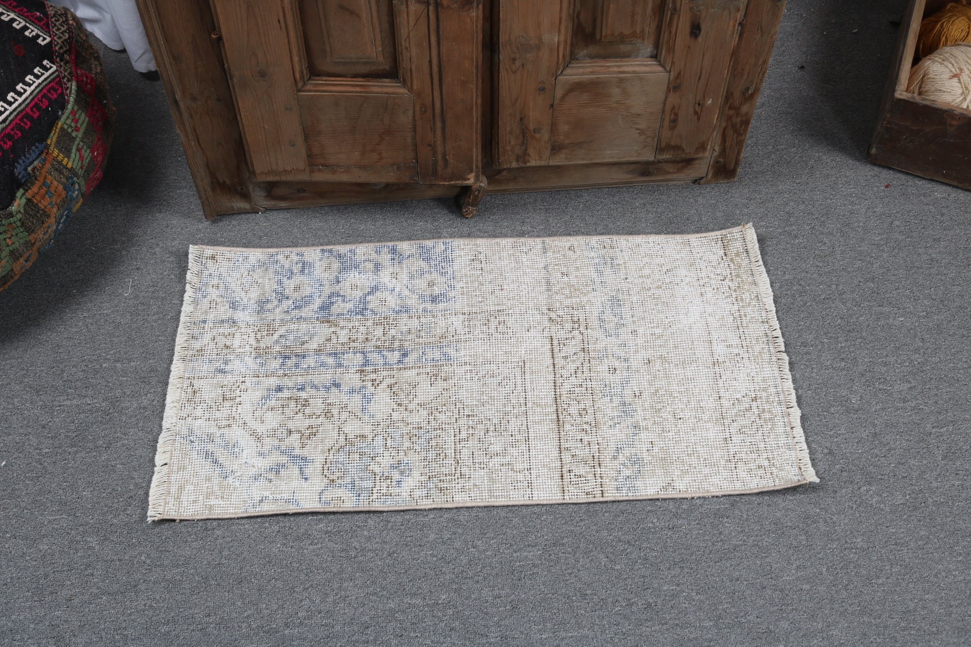 1.4x2.8 ft Küçük Halılar, Bej Yer Halıları, Küçük Alan Halıları, Oushak Halıları, Vintage Halı, Aztek Halıları, Türk Halıları, Anadolu Halıları, Paspas Halısı