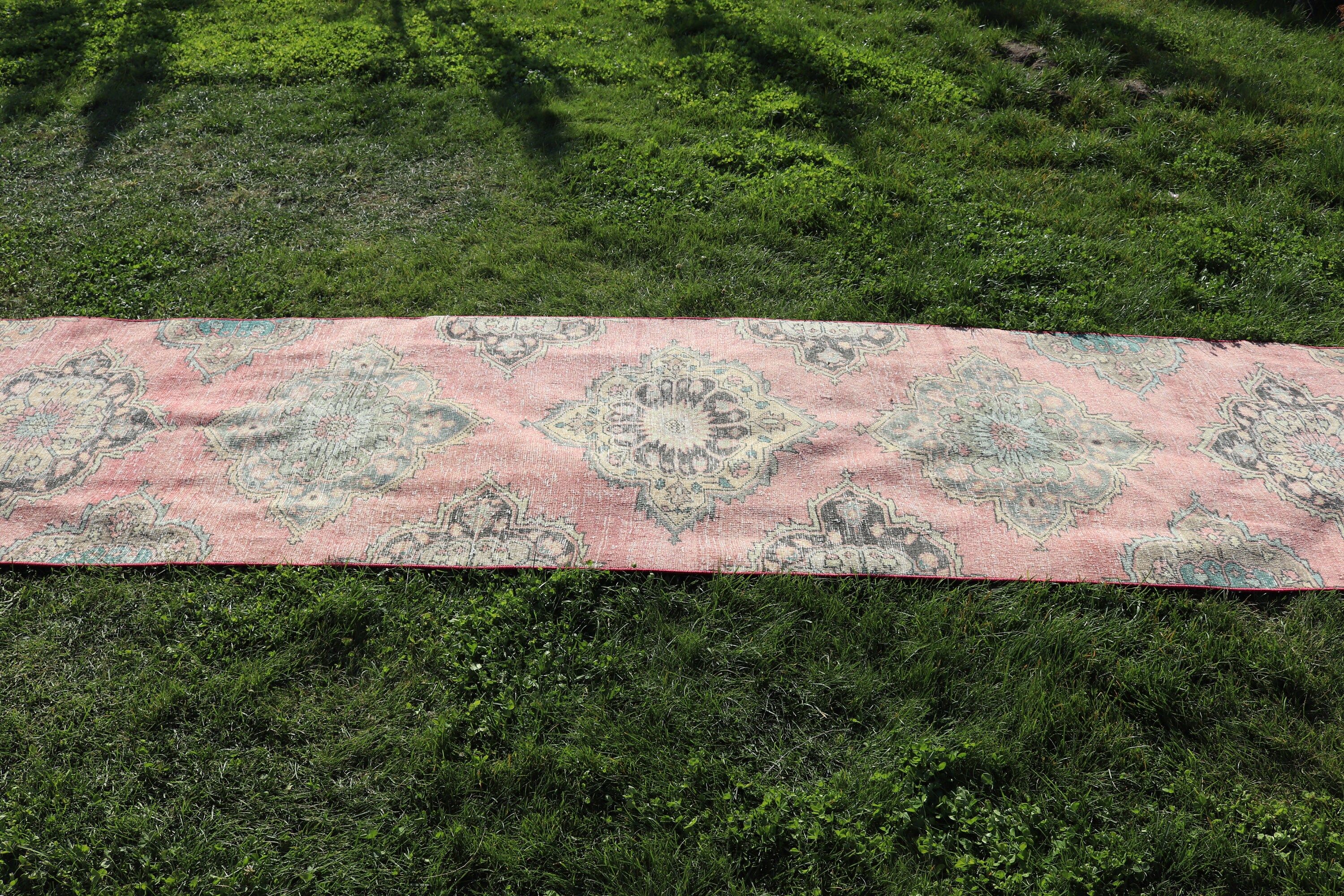 Ethnic Rug, Pink Geometric Rugs, Boho Rugs, Long Runner Rugs, Vintage Rugs, 3x12.5 ft Runner Rug, Turkish Rug, Stair Rugs, Luxury Rugs