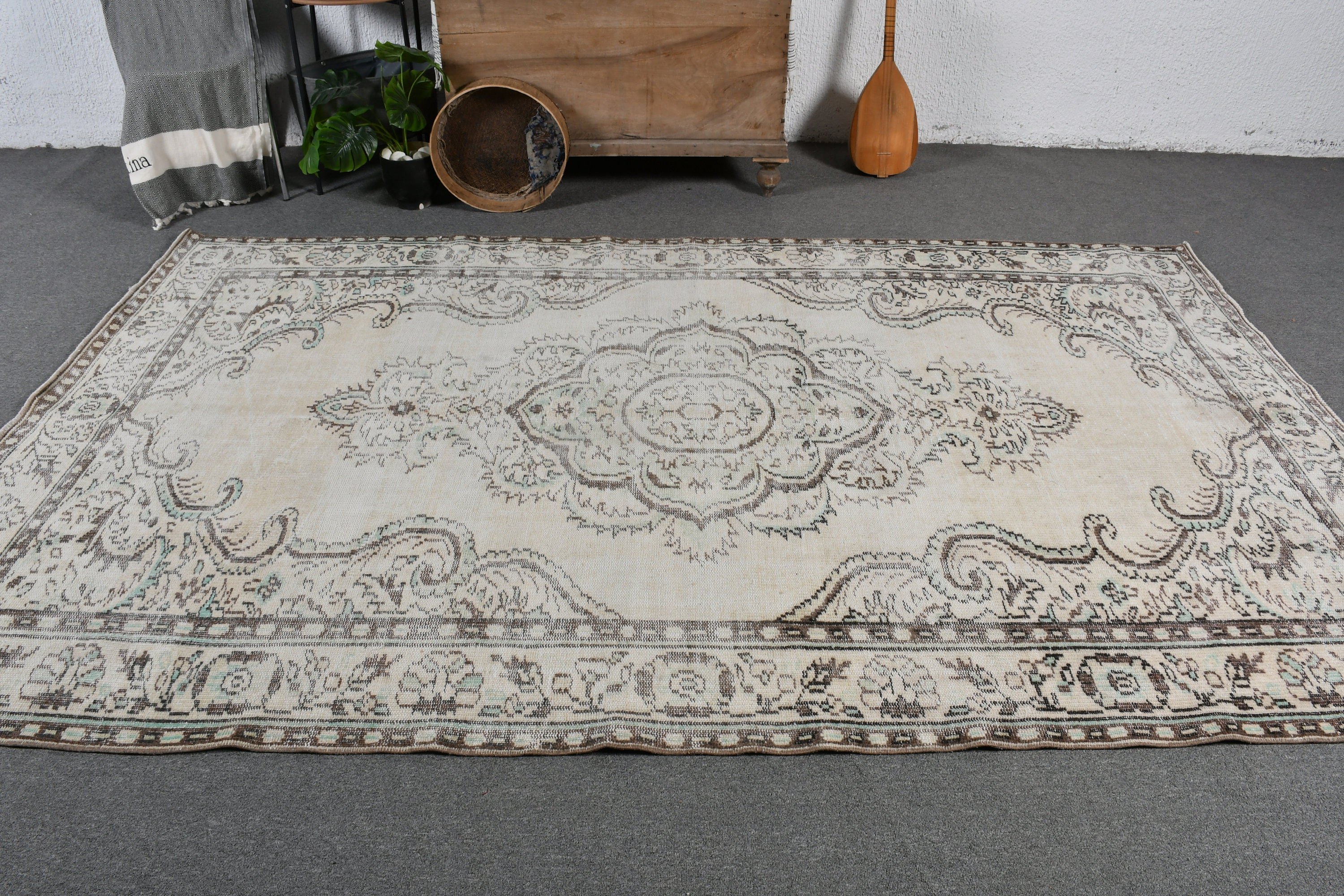 5.8x9.6 ft Large Rug, Turkish Rugs, Beige Cool Rug, Wool Rugs, Vintage Rugs, Bedroom Rugs, Oriental Rug, Dining Room Rug, Hand Woven Rug