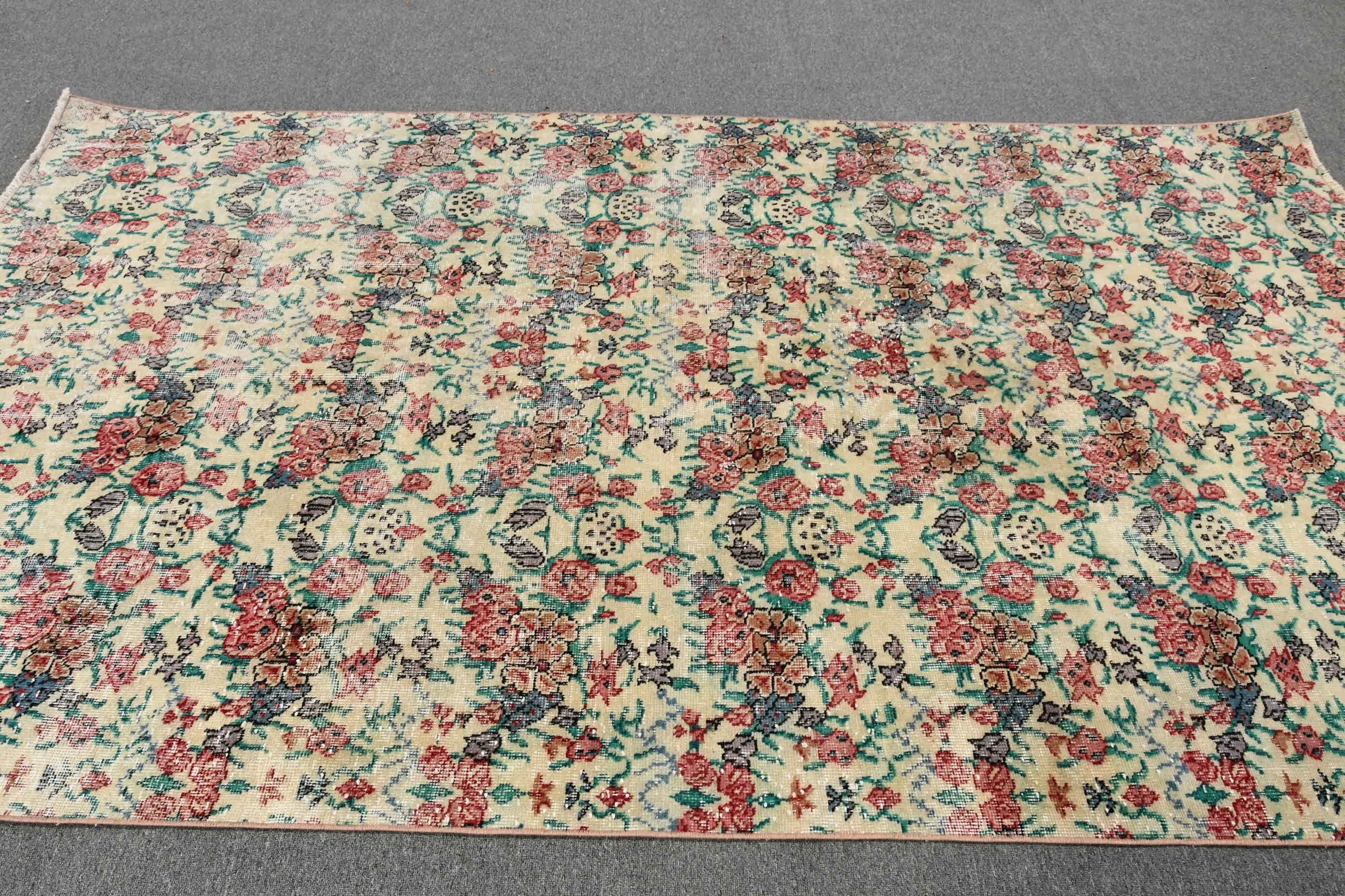 Floor Rug, Distressed Rug, Living Room Rug, Turkish Rug, Antique Rugs, Salon Rugs, Beige Kitchen Rugs, 5.6x9.6 ft Large Rug, Vintage Rugs