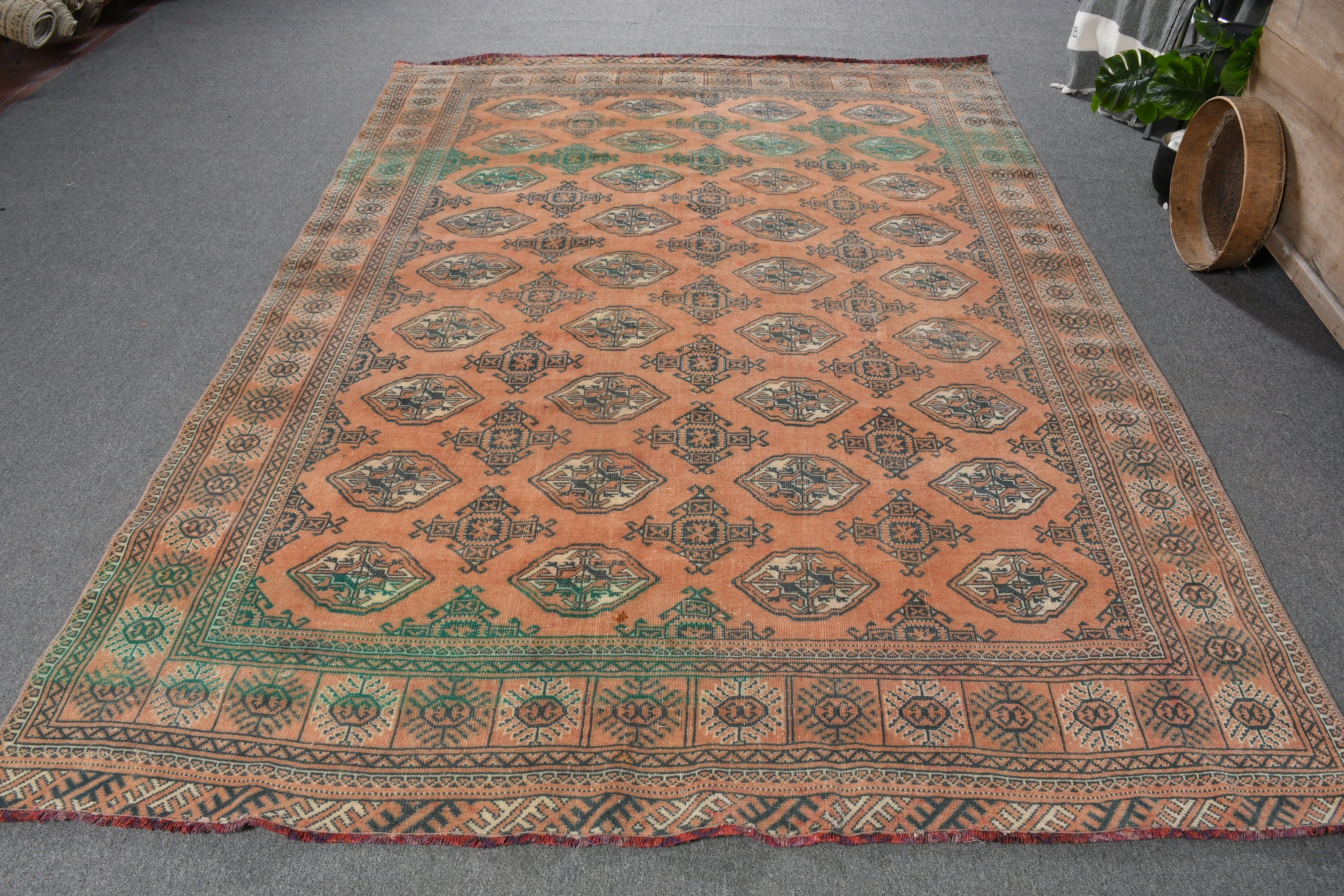 Oturma Odası Halısı, Oryantal Halı, Kırmızı 6.4x9 ft Büyük Halı, Türk Halıları, Vintage Halı, Yatak Odası Halısı, Otantik Halılar