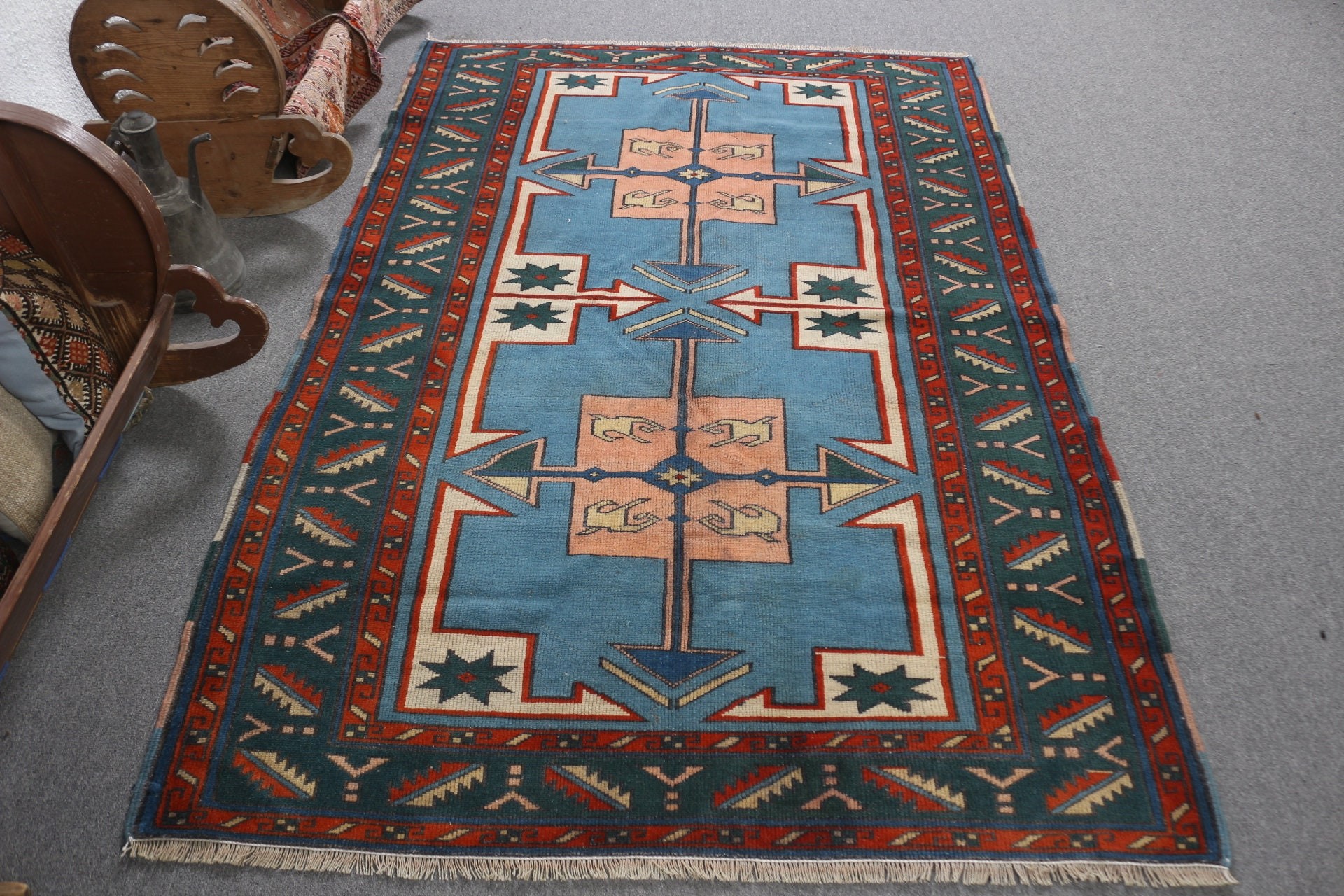 Oriental Rug, Anatolian Rug, 4.5x6.9 ft Area Rug, Vintage Rug, Bedroom Rug, Custom Rugs, Turkish Rug, Dining Room Rug, Blue Cool Rug