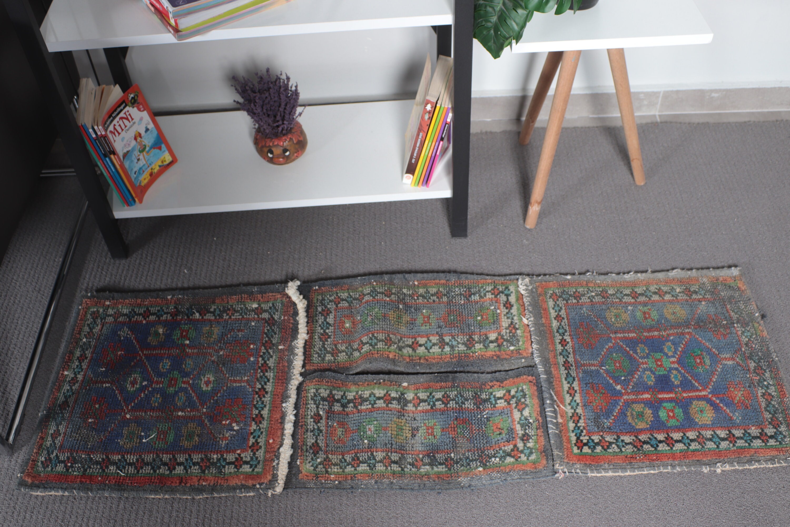 Vintage Halı, Boho Halılar, Türk Halıları, Duvara Asılı Halı, Ev Dekorasyonu Halısı, Yatak Odası Halısı, Mavi Yer Halıları, 1.4x4.2 ft Küçük Halı, El Dokuma Halılar