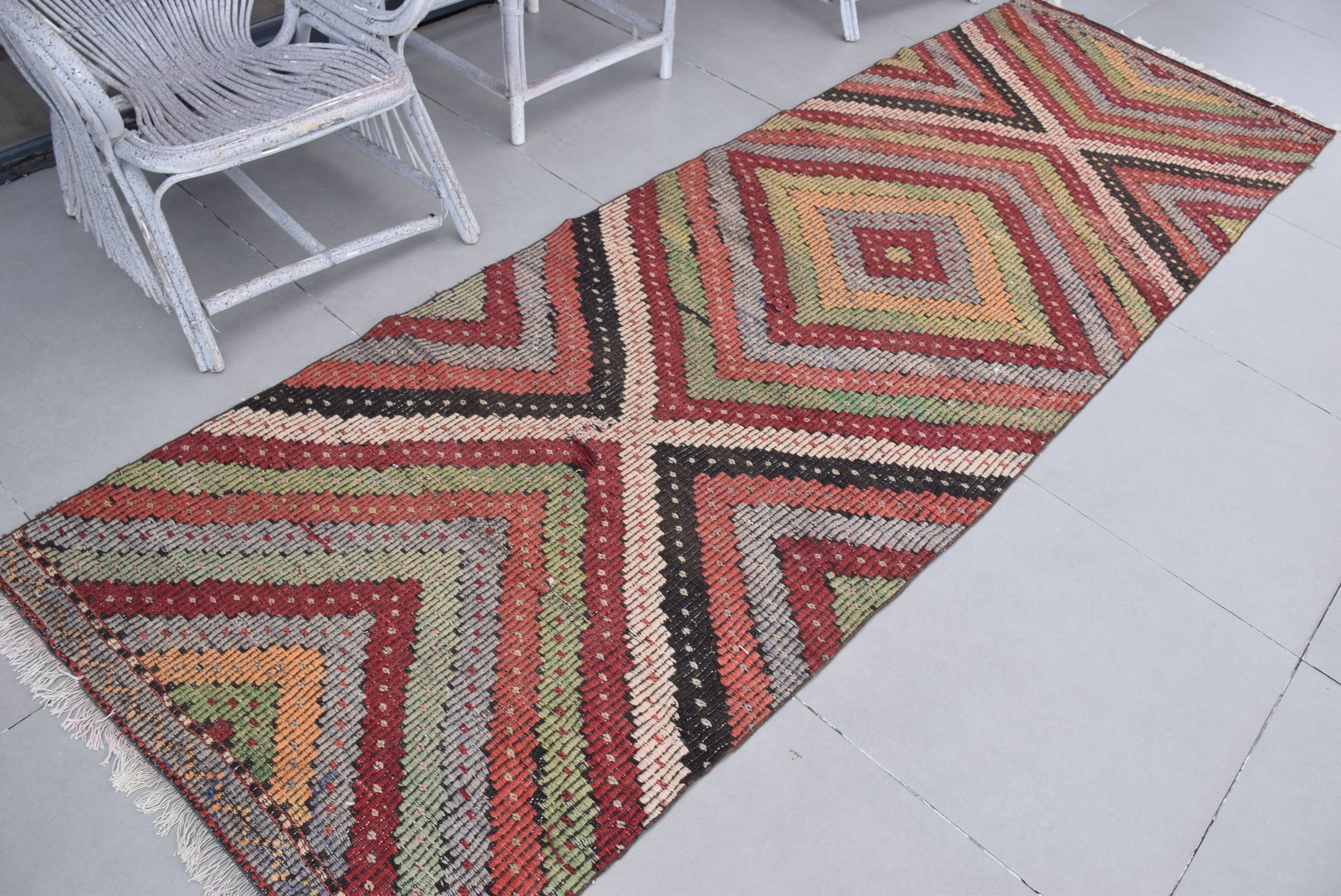 Türk Halısı, Kilim, Yer Halısı, Merdiven Halıları, Koşucu Halıları, Vintage Halılar, 3.1x9.9 ft Koşucu Halıları, Gökkuşağı Fas Halısı