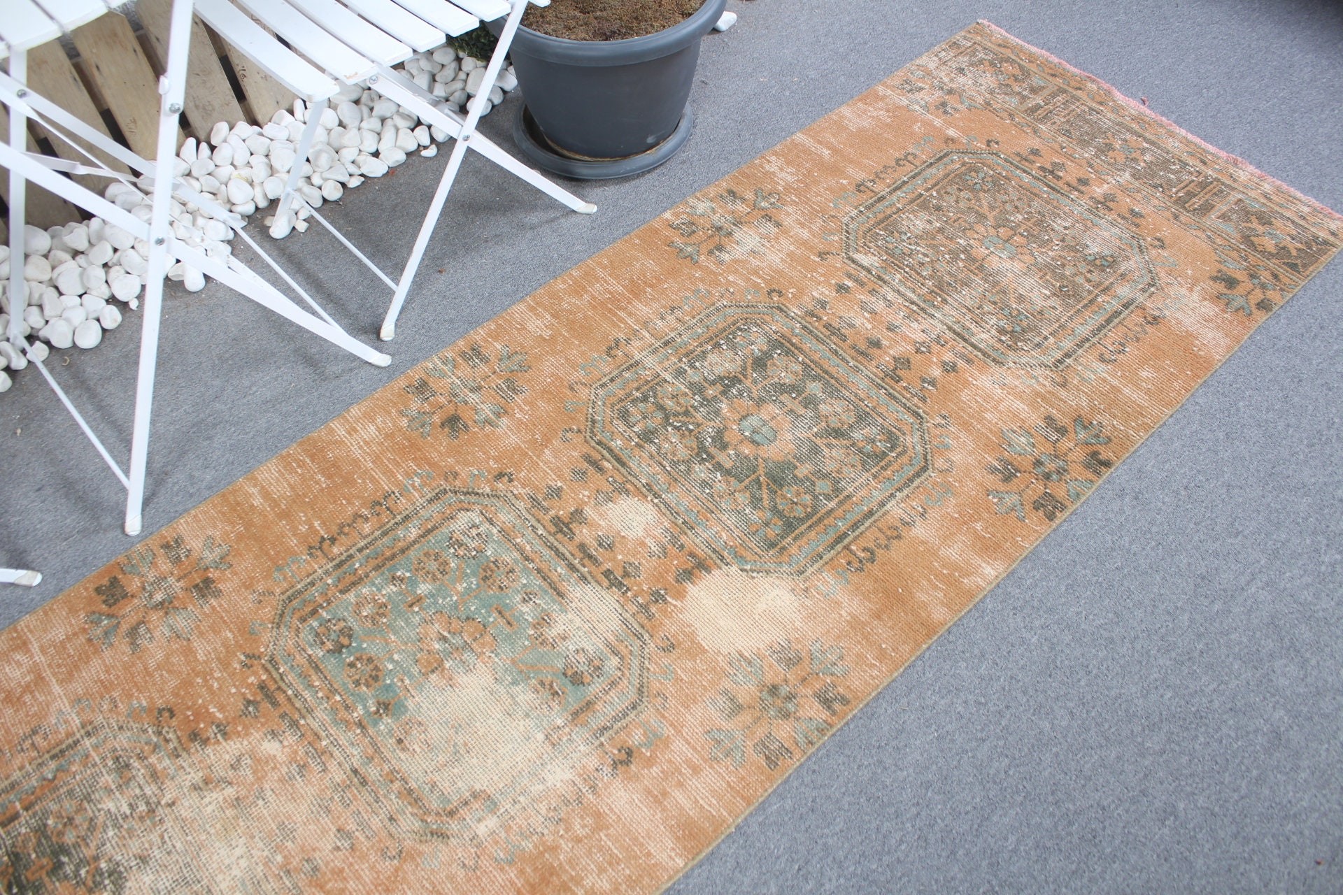 Turkish Rugs, Corridor Rug, Vintage Rug, Orange Kitchen Rug, 2.7x10.3 ft Runner Rug, Rugs for Stair, Oriental Rug, Home Decor Rugs