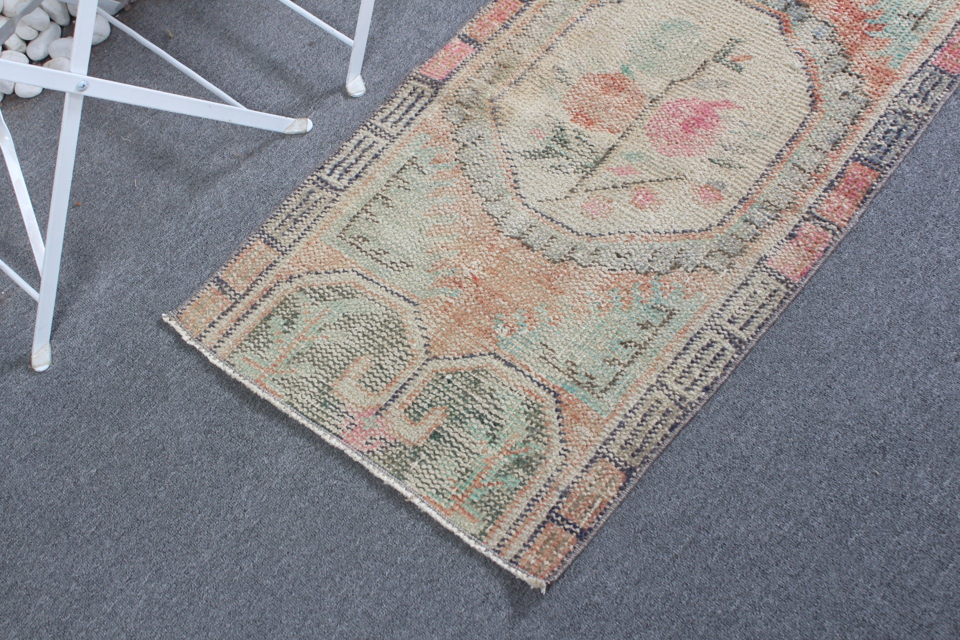 Ev Dekorasyonu Halıları, Yeşil 1.8x3.5 ft Küçük Halı, Vintage Halı, Yün Halı, Türk Halısı, Araba Paspası Halıları, Giriş Halıları, Çocuk Halısı