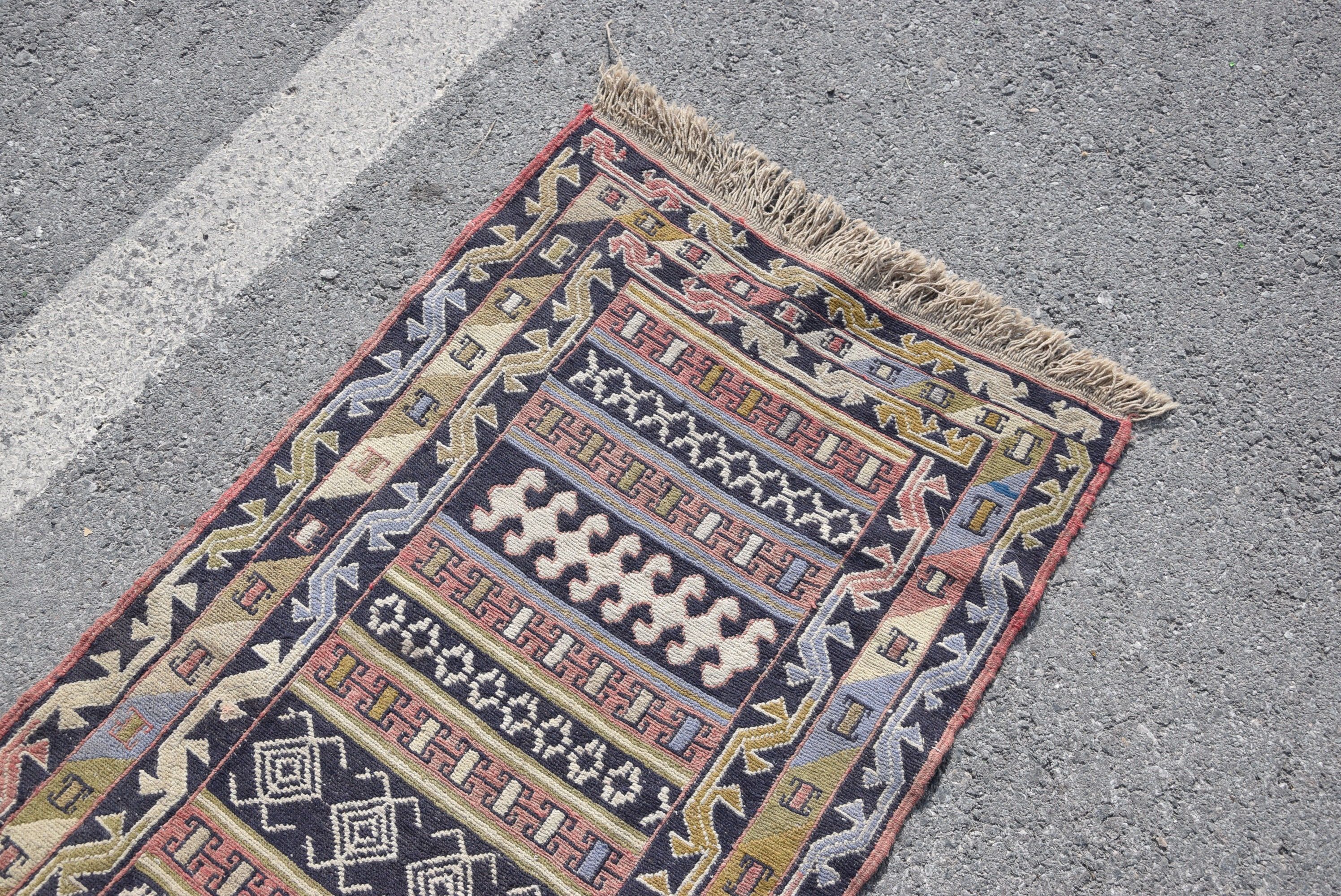 Nursery Rug, Floor Rugs, 2.3x4.6 ft Small Rug, Turkish Rug, Car Mat Rugs, Vintage Rug, Blue Wool Rugs, Kitchen Rug, Cute Rug, Kilim