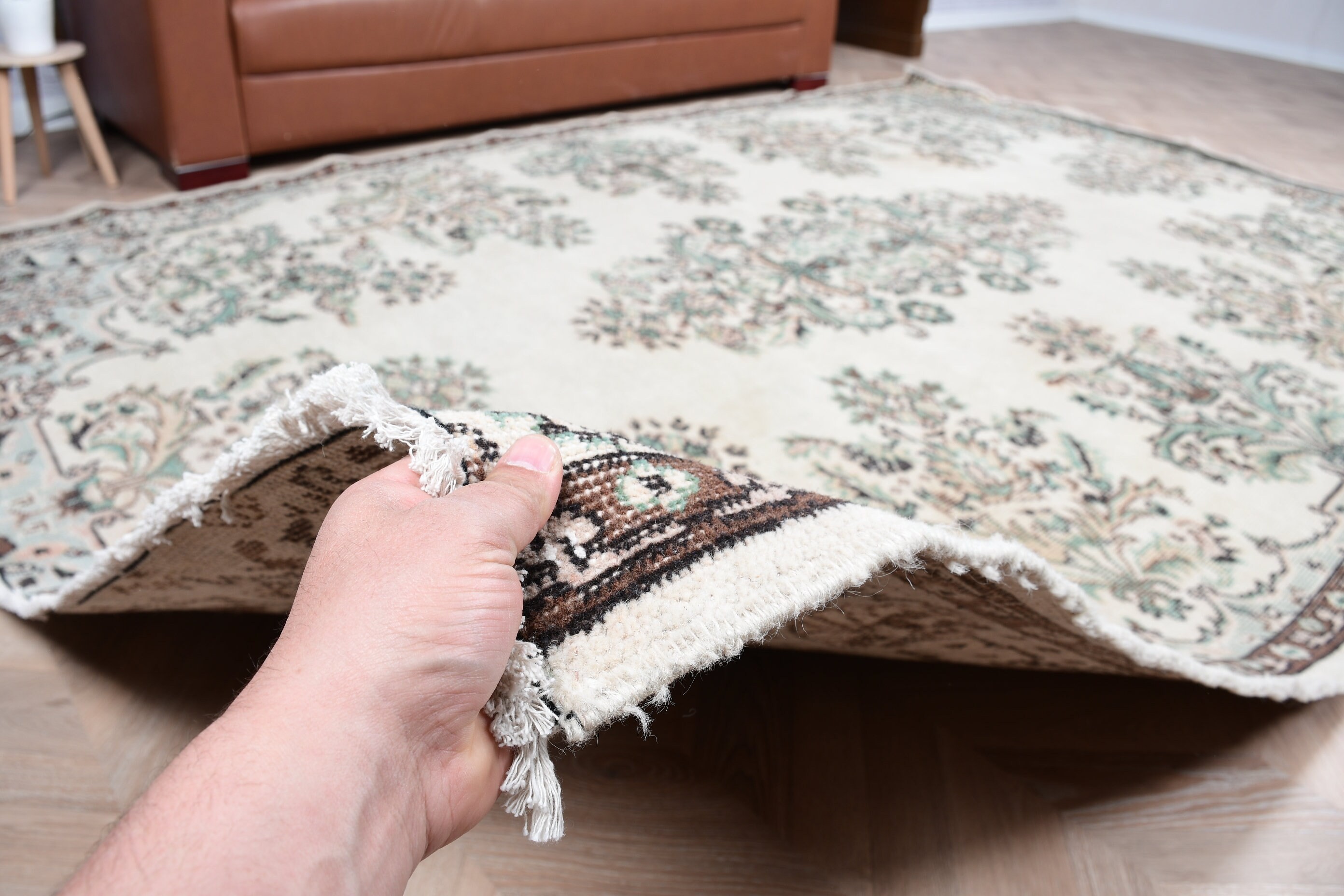 Living Room Rug, Vintage Rug, Muted Rug, Dining Room Rugs, Turkish Rug, 6.8x9.6 ft Large Rug, Beige Oushak Rug, Wool Rug