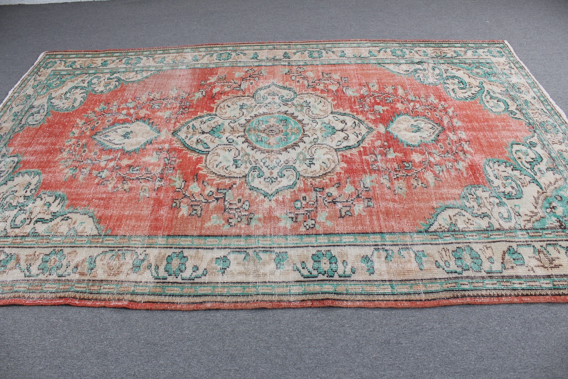 Turkish Rug, Dining Room Rug, Vintage Rug, 6x9.4 ft Large Rug, Red Moroccan Rug, Rugs for Bedroom, Home Decor Rug, Cool Rug, Salon Rug