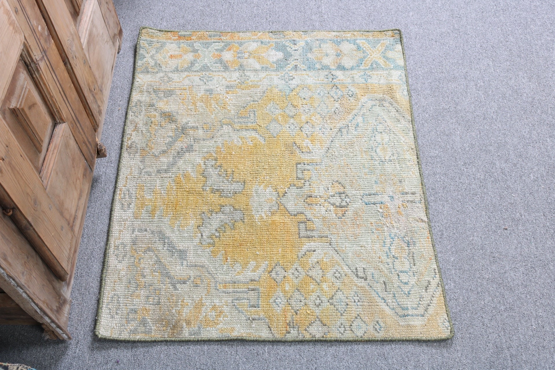 2.3x2.8 ft Küçük Halılar, Duvara Asılı Halı, Vintage Halılar, Türk Halıları, Fas Halıları, Yeşil Boho Halıları, Banyo Halısı, Boho Halıları, Bohem Halısı