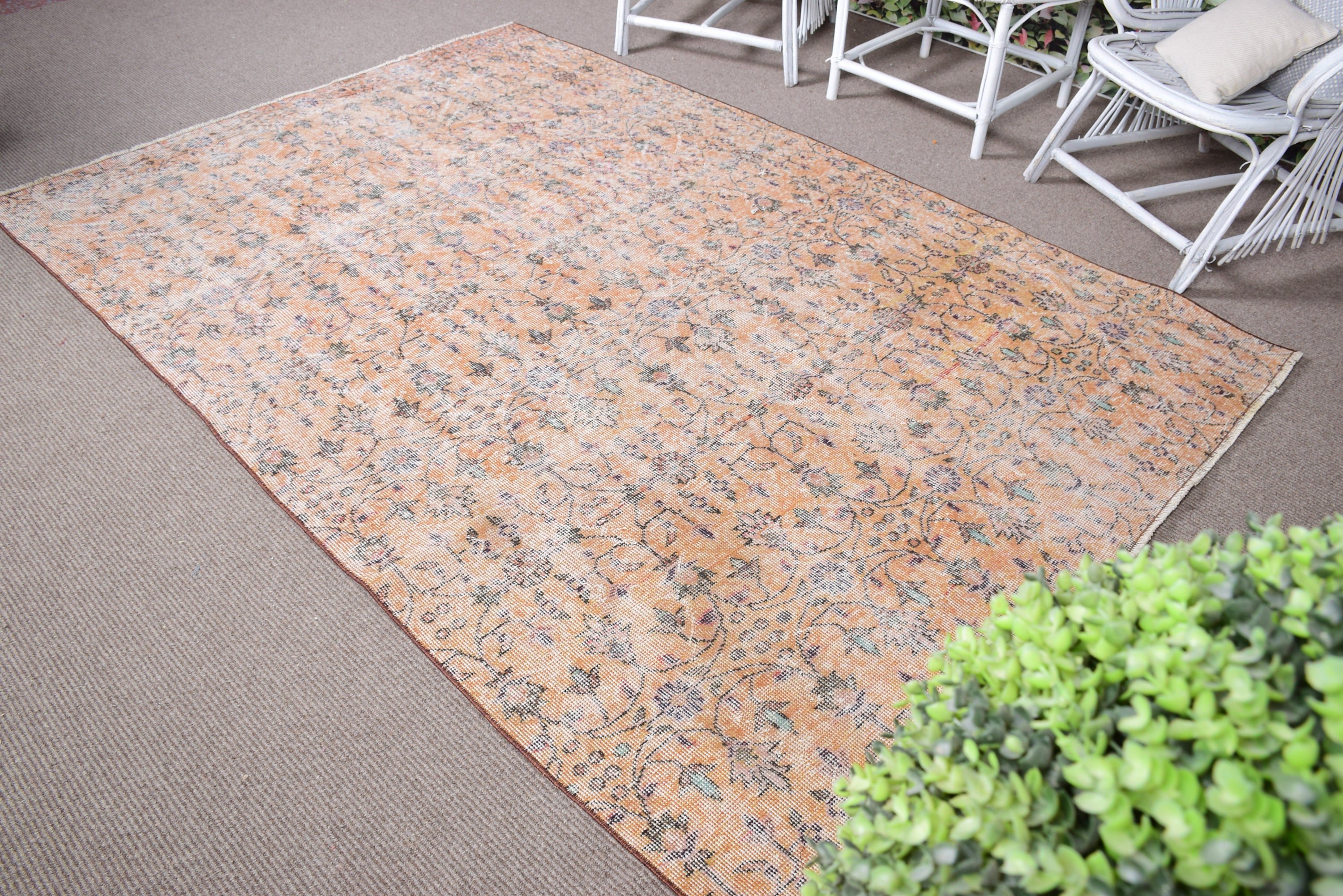 Vintage Rug, Orange Oriental Rugs, Dining Room Rugs, Turkish Rug, Home Decor Rug, 5.4x8.1 ft Large Rug, Anatolian Rugs, Living Room Rug