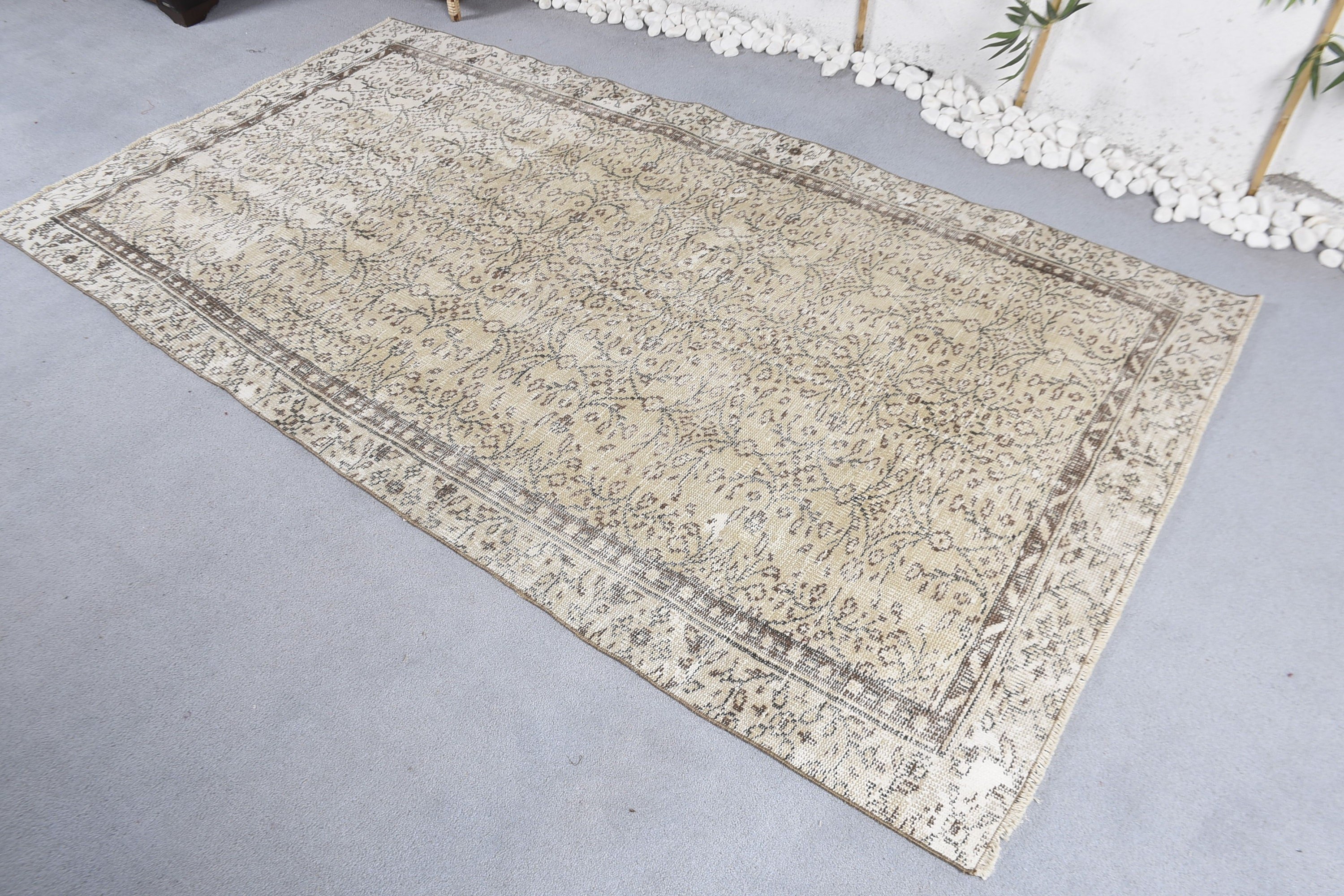 Oturma Odası Halısı, Beyaz Oushak Halıları, Türk Halıları, Vintage Halı, 4,4x7,8 ft Alan Halıları, Ev Dekorasyonu Halıları, Etnik Halı, Modern Halı, Boho Alan Kilimi