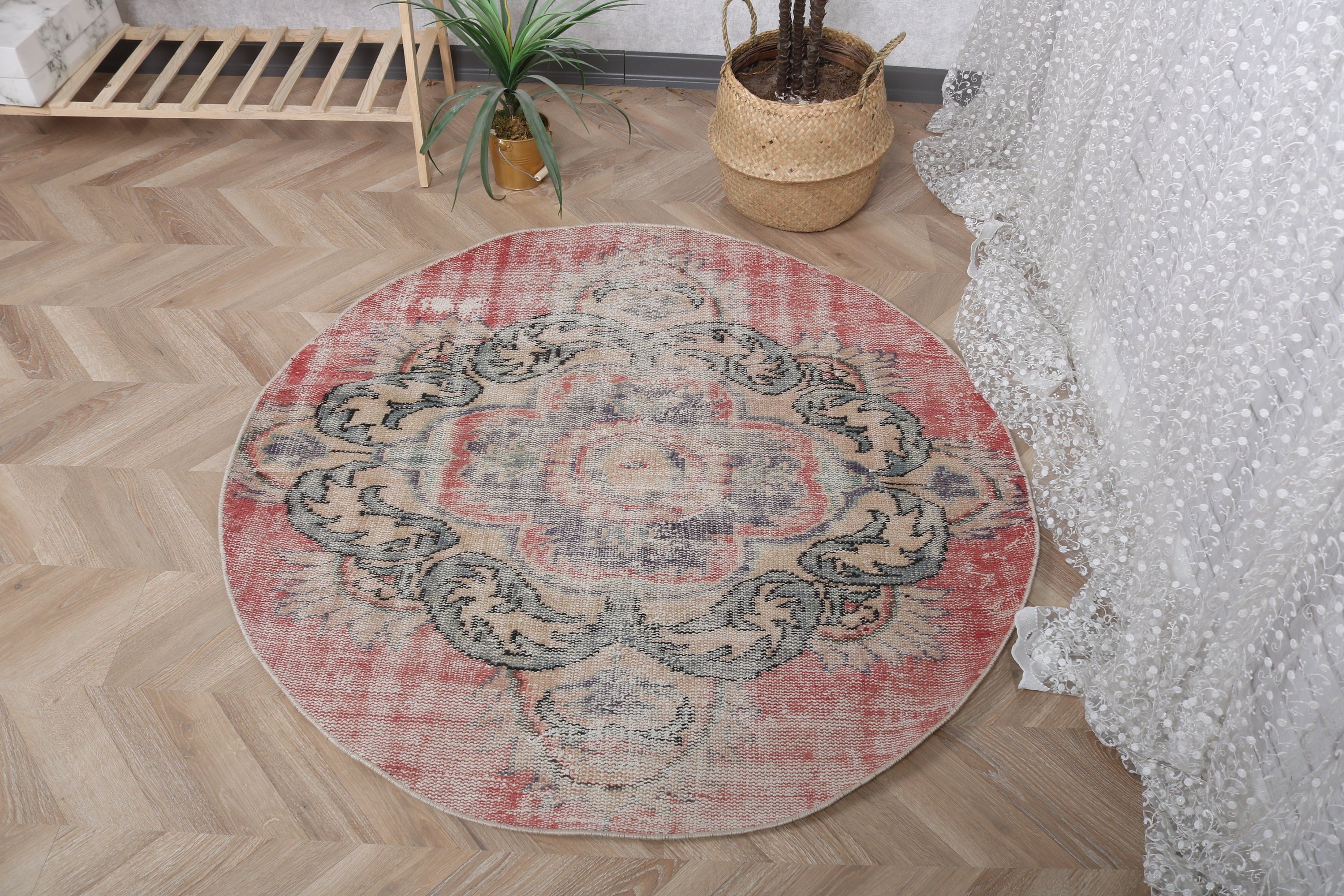 Kırmızı Yün Halı, Yatak Odası Halıları, 4x4 ft Accent Halı, Geometrik Halılar, Çocuk Halıları, Vintage Halılar, Türk Halıları, Yatak Odası Halıları, Ev Dekorasyonu Halıları