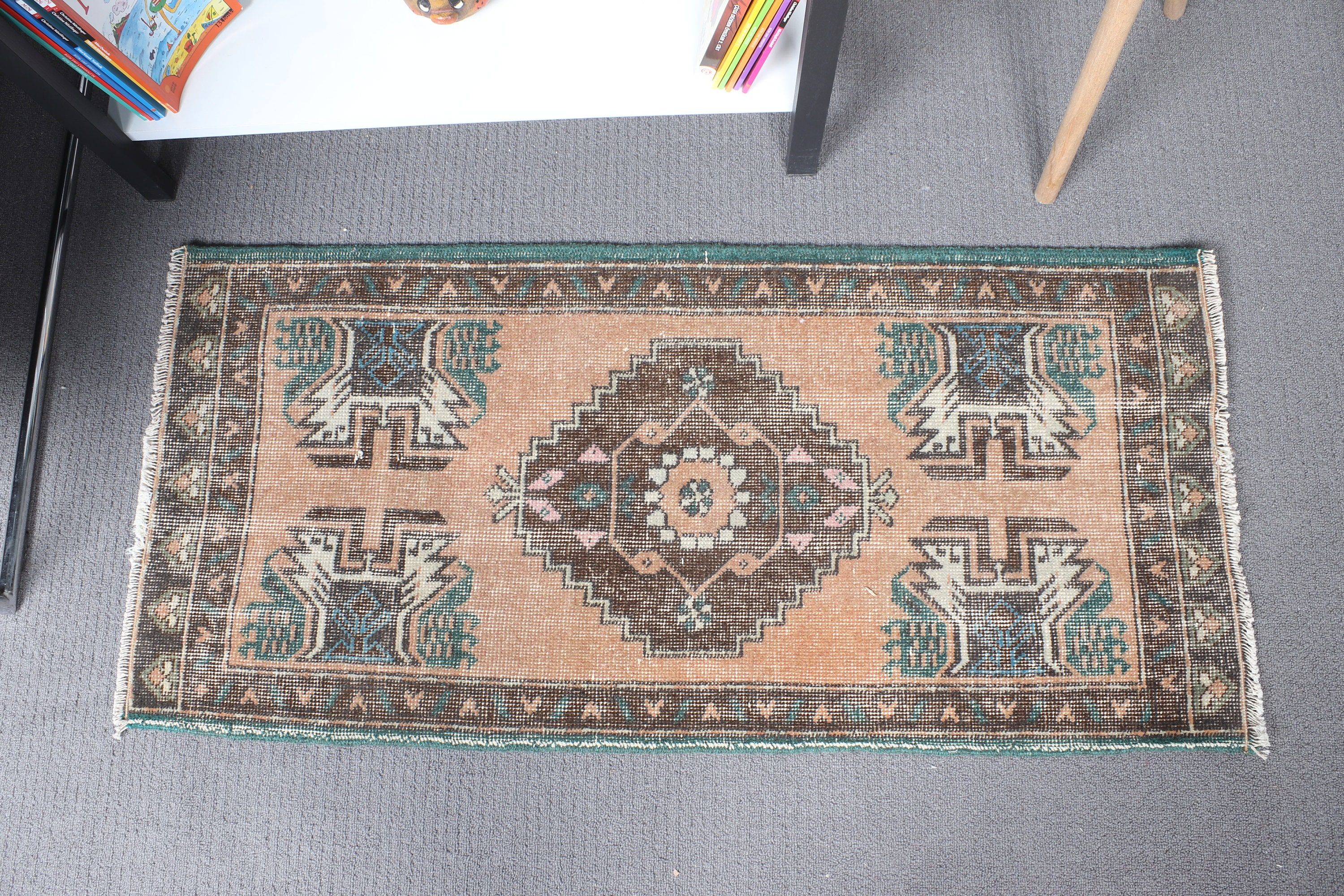 Vintage Halı, Mutfak Halıları, Kahverengi Açıklama Halısı, Fas Halısı, Türk Halıları, 1.6x3.4 ft Küçük Halılar, Küçük Vintage Halı, Kapı Paspası Halıları