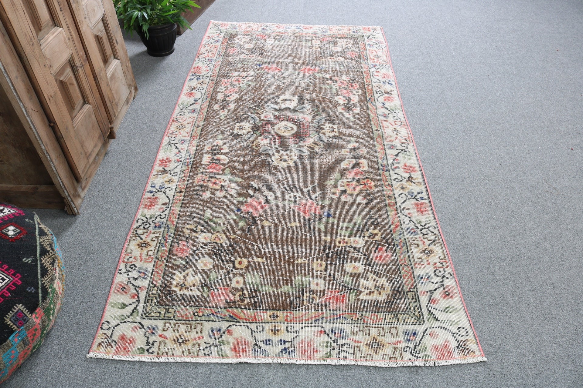 Vintage Halı, Boho Bölge Halısı, Düz Dokuma Halılar, Çocuk Halısı, Oushak Halı, Kahverengi Açıklama Halısı, 3,7x7,2 ft Alan Halıları, Egzotik Halılar, Türk Halıları