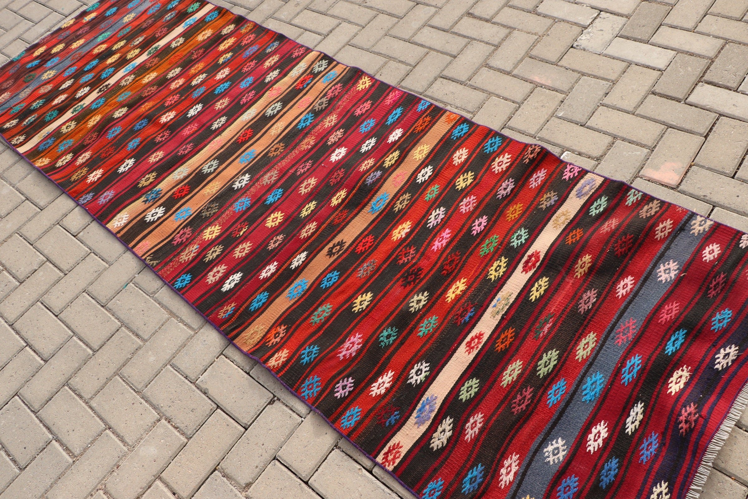 Hallway Rug, Vintage Rugs, Turkish Rugs, Kilim, Kitchen Rugs, Antique Rugs, 3.2x9.4 ft Runner Rug, Rainbow Home Decor Rug, Anatolian Rug