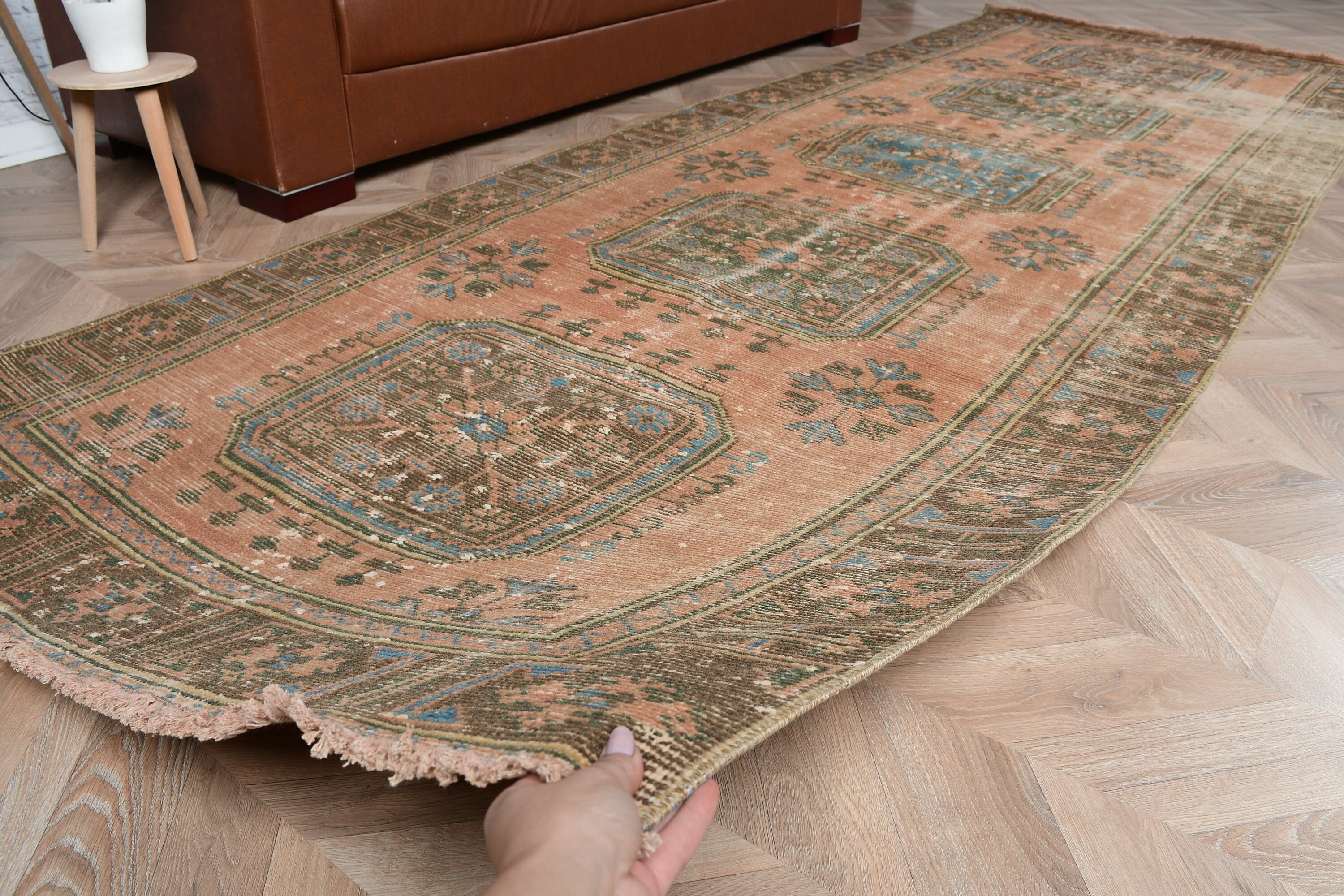 Kahverengi Anadolu Halısı, Koridor Halıları, Türk Halısı, Boho Halısı, 4.1x11.5 ft Runner Halısı, Vintage Halı, Havalı Halı, Koridor Halıları, Fas Halıları