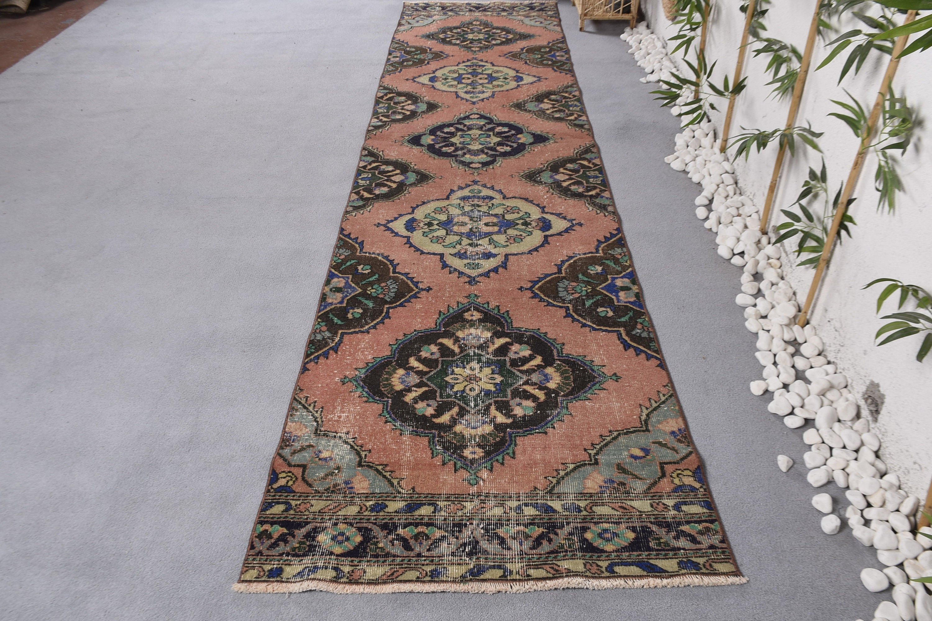 Aztek Halısı, Mavi Boho Halısı, 3x12,5 ft Runner Halısı, Vintage Halı, Modern Halı, Türk Halıları, Vintage Runner Halıları, Koridor Halıları