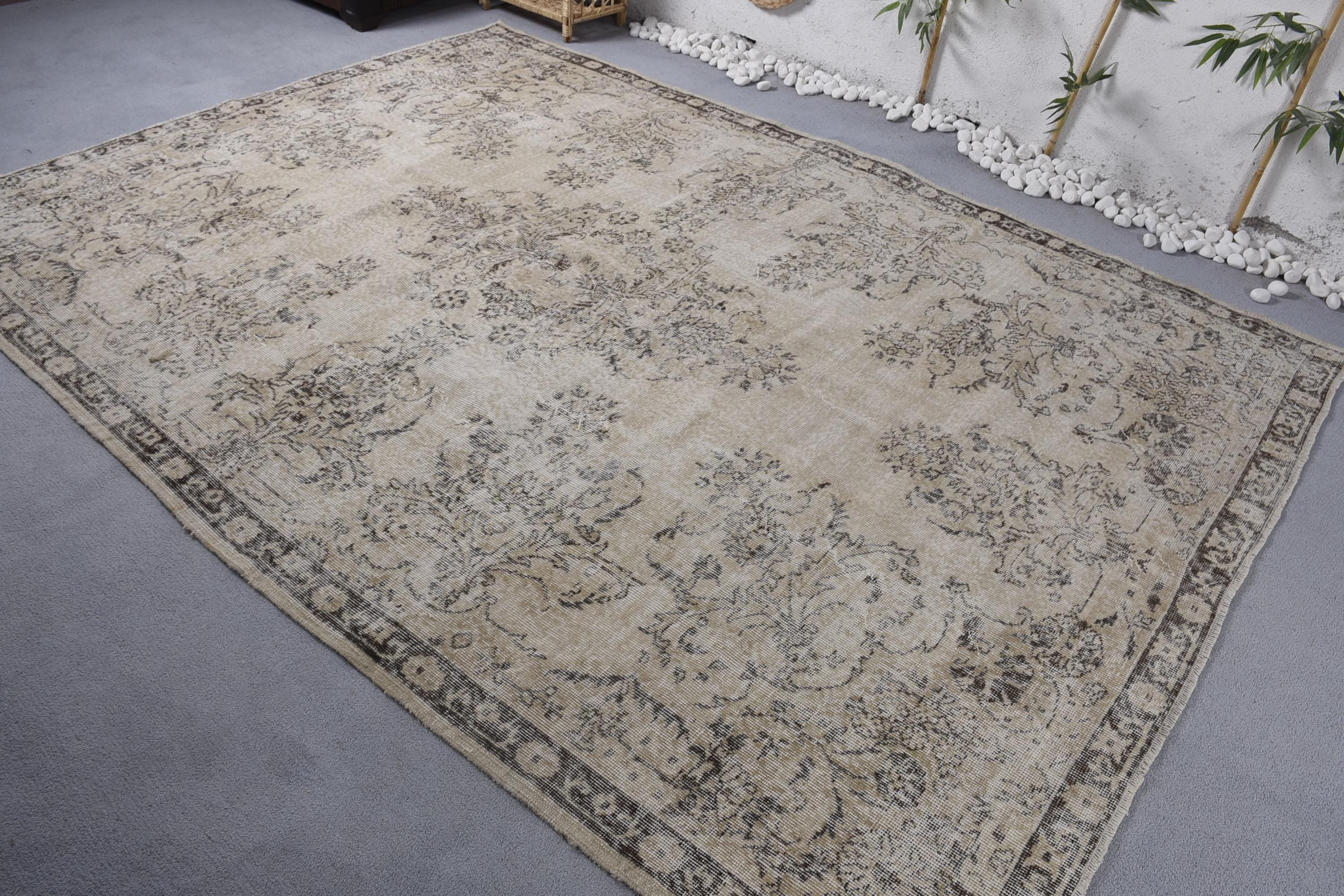 Nötr Halılar, Yemek Odası Halısı, Bej Düz Dokuma Halılar, Türk Halıları, Vintage Halılar, Büyük Oushak Halısı, 7x9.7 ft Büyük Halı, El Dokuma Halı