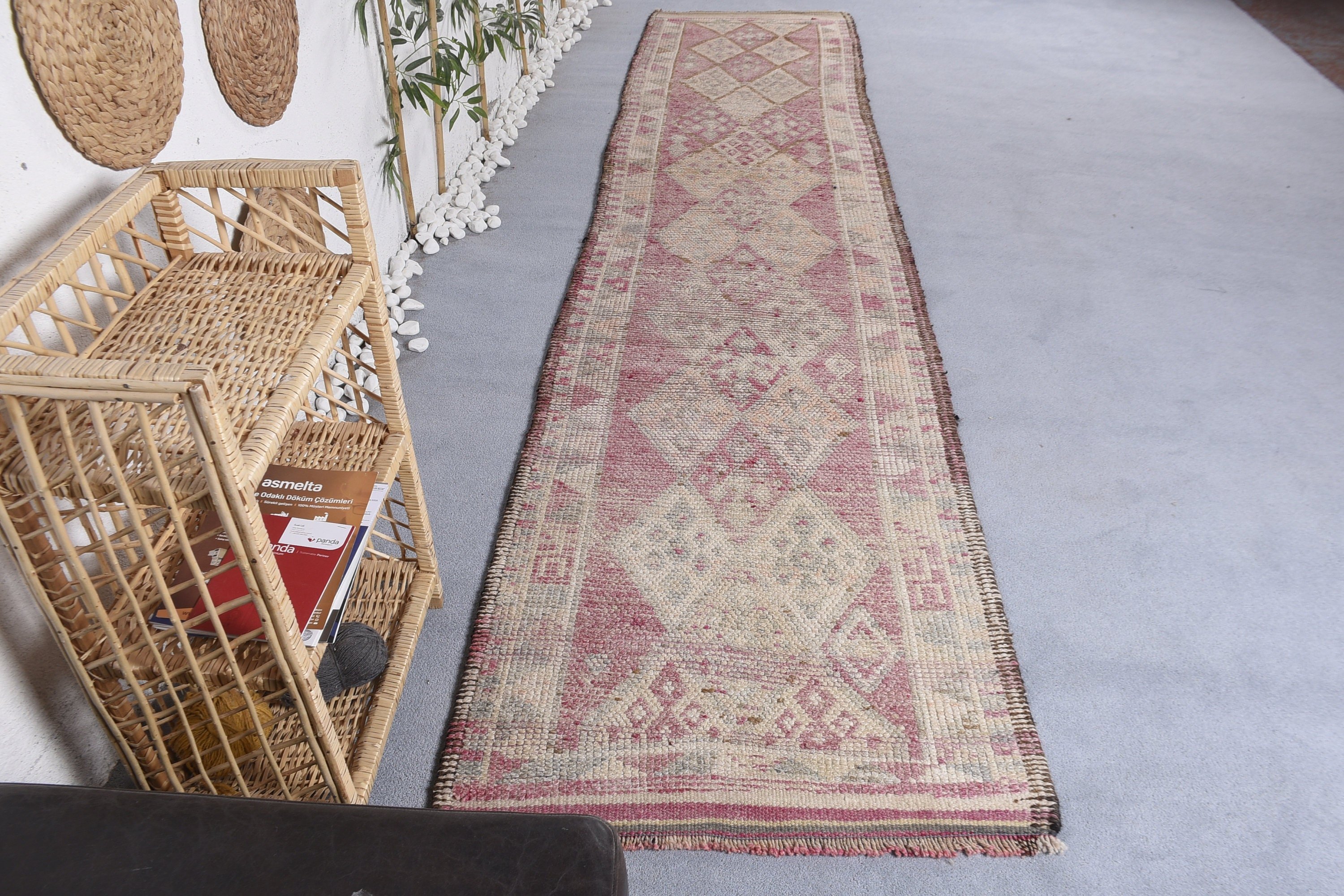 Yatak Odası Halıları, Türk Halısı, Pembe 3x13,5 ft Runner Halısı, Tribal Halısı, Vintage Halısı, Runner Halıları, Ev Dekorasyonu Halısı, Koridor Halısı