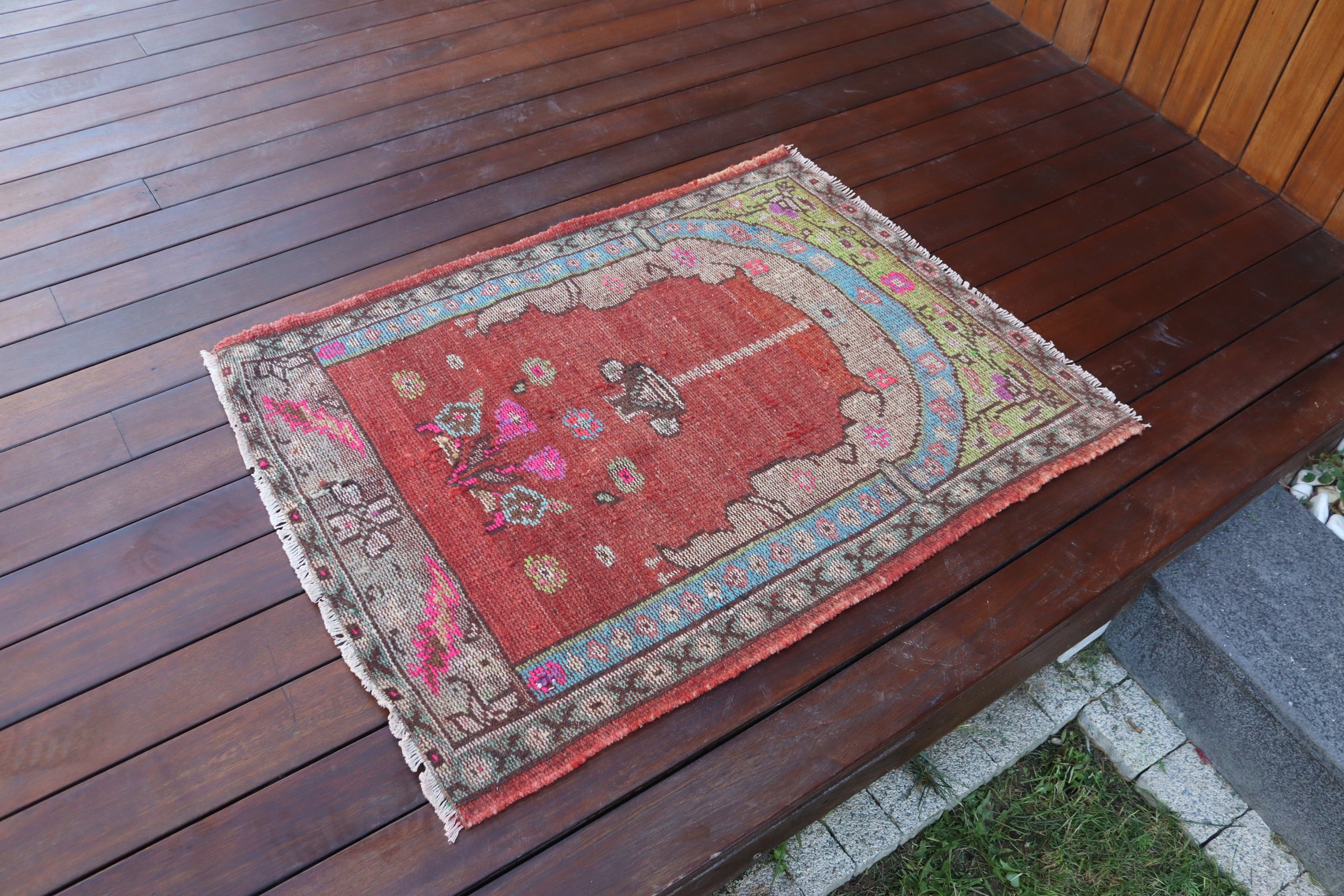 Kırmızı Antika Halı, Vintage Halılar, Egzotik Halılar, Küçük Vintage Halılar, Modern Halılar, Türk Halıları, Giriş Halısı, 2.4x3.2 ft Küçük Halı, Oushak Halıları