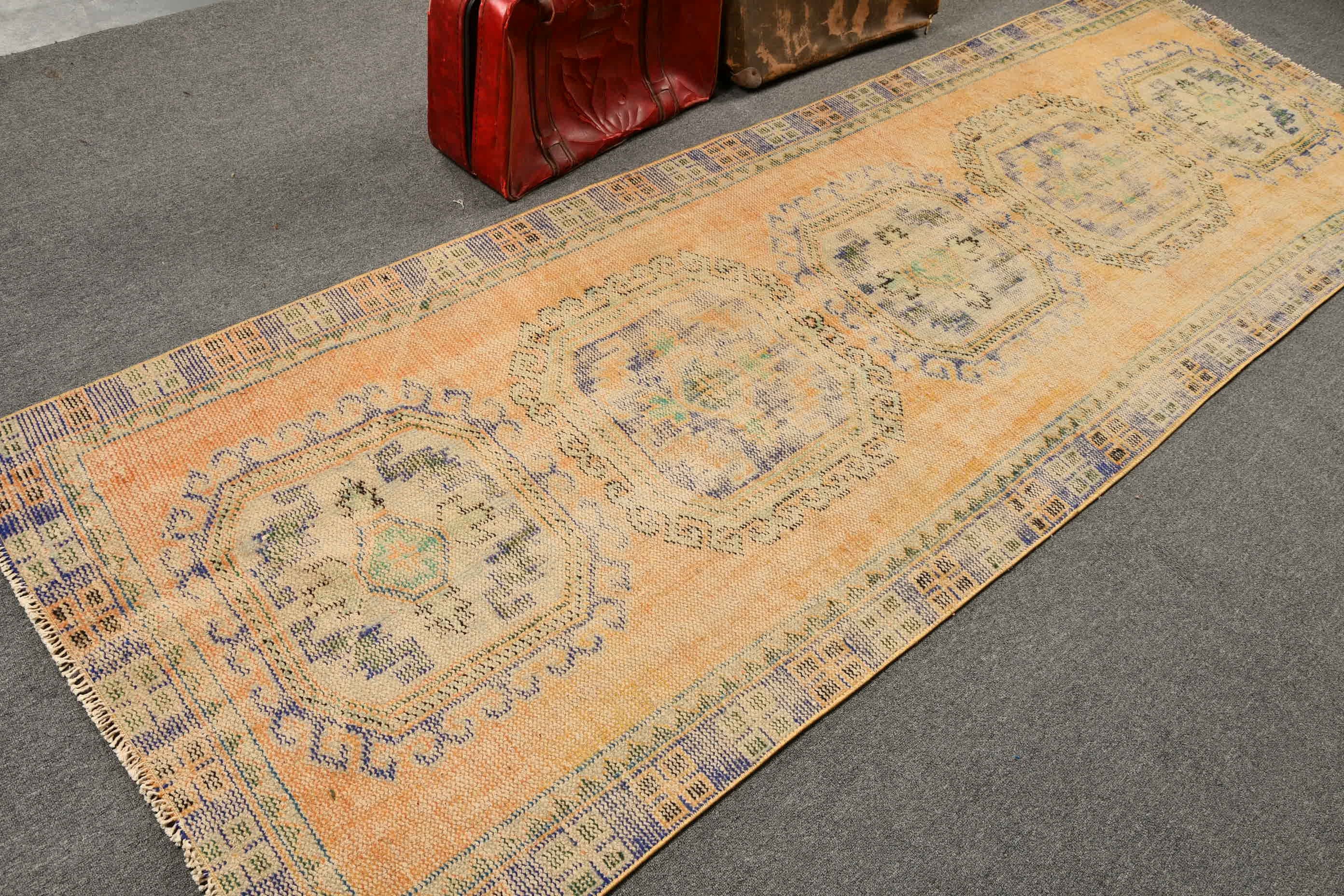 Oushak Rug, Vintage Rugs, 3.6x10.7 ft Runner Rug, Flatweave Rugs, Floor Rug, Yellow Moroccan Rug, Hallway Rugs, Turkish Rugs, Corridor Rug