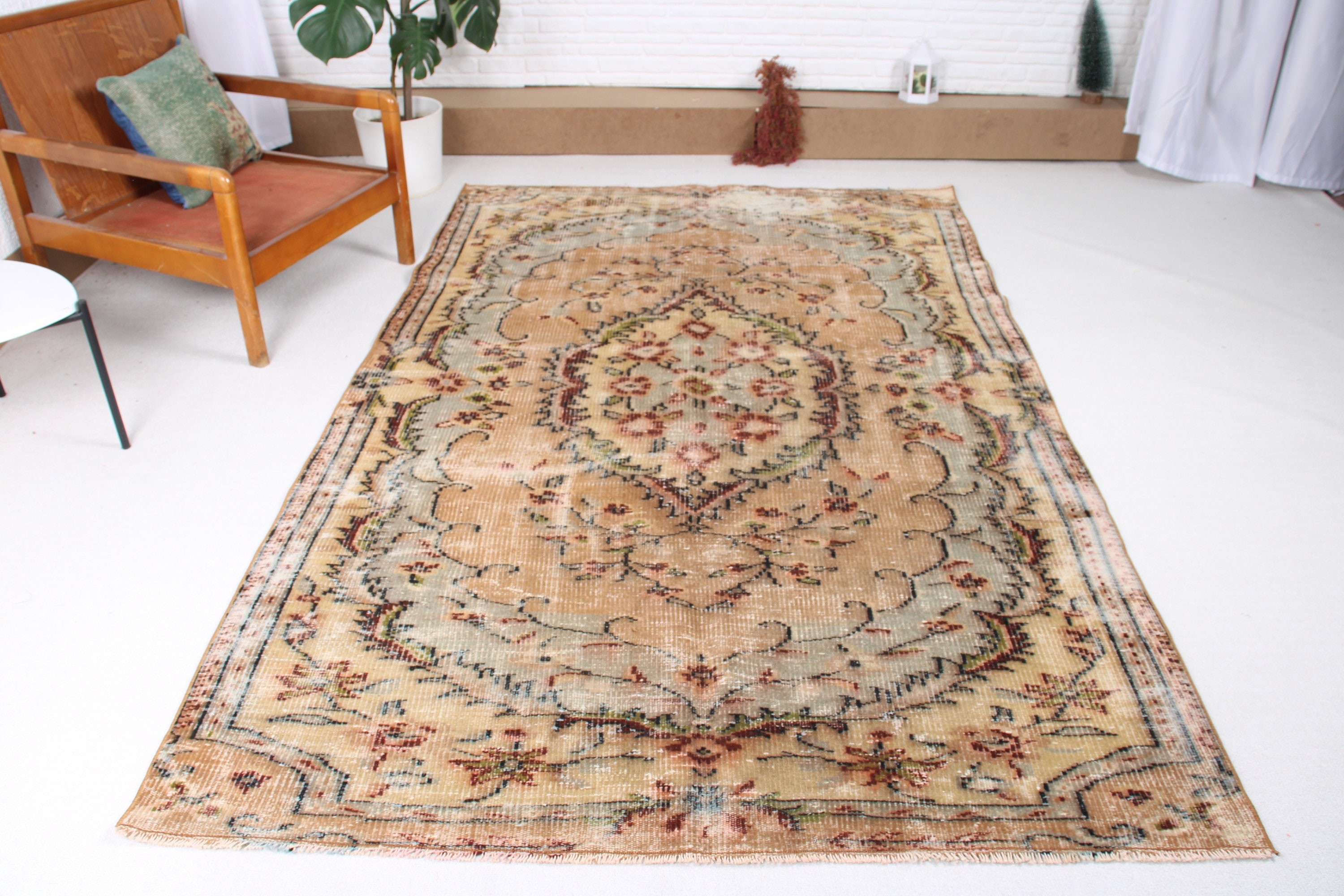 Yemek Odası Halısı, 5.5x8.3 ft Büyük Halılar, Vintage Halılar, El Dokuma Halı, Kahverengi Yer Halısı, Büyük Boho Halısı, Anadolu Halıları, Türk Halıları