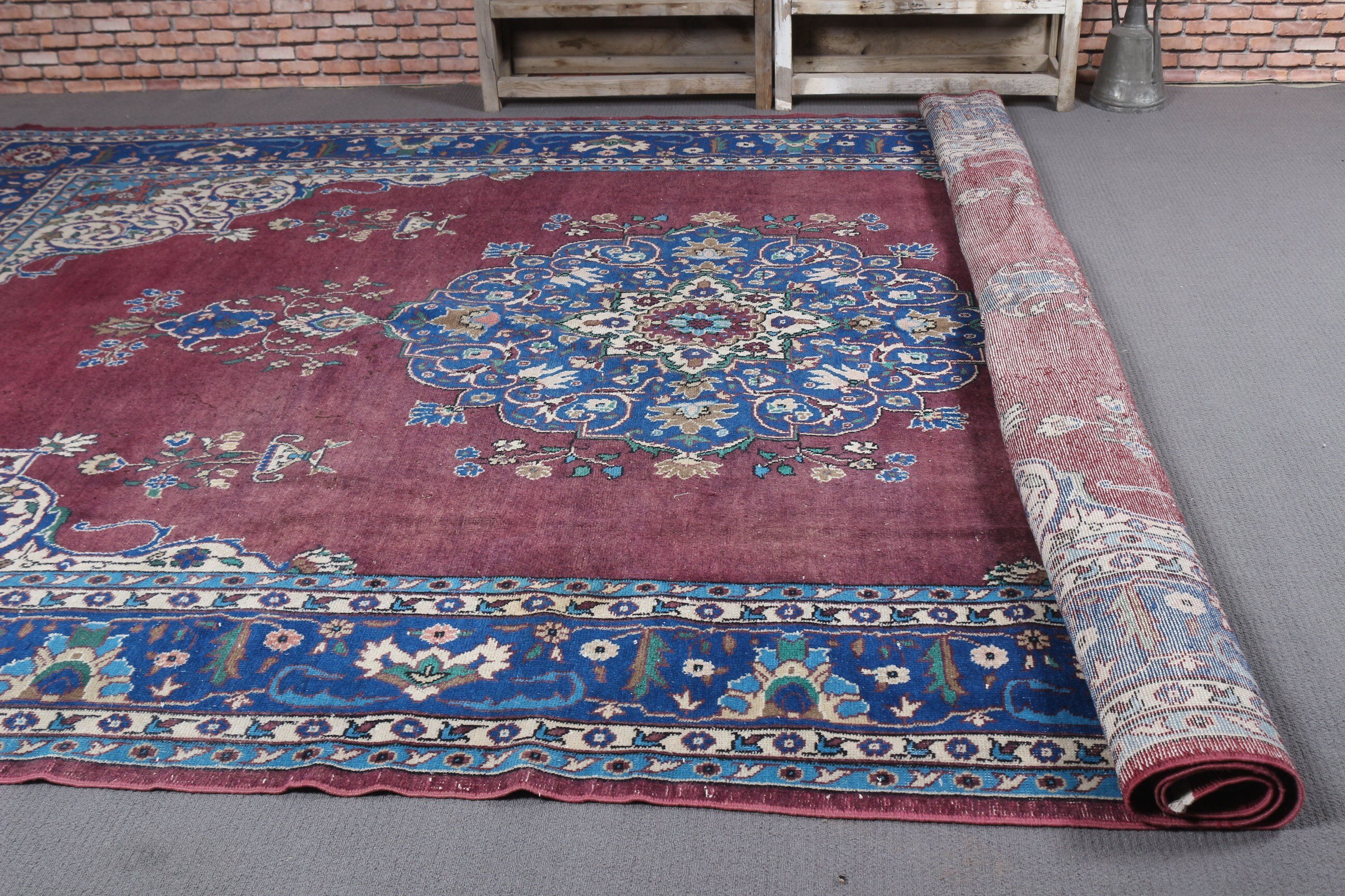 8.8x13.5 ft Büyük Boy Halı, Türk Halıları, Dış Mekan Halısı, Vintage Halı, Mavi Fas Halısı, Yatak Odası Halısı, Oturma Odası Halısı, Salon Halısı