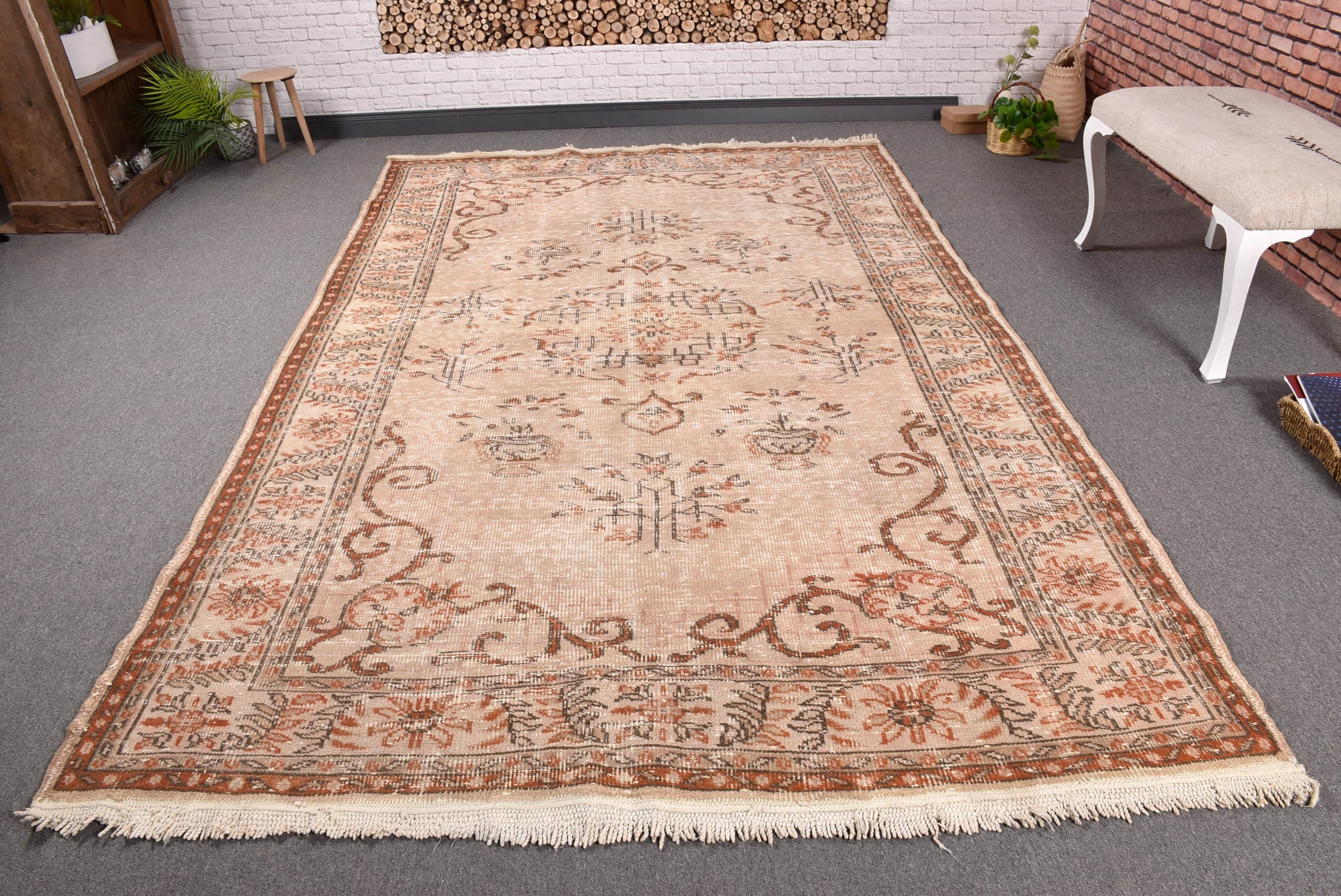 Büyük Boho Halıları, Lüks Halı, 6,1x9,8 ft Büyük Halı, Büyük Oushak Halıları, Antika Halılar, Türk Halıları, Bej Fas Halısı, Vintage Halı