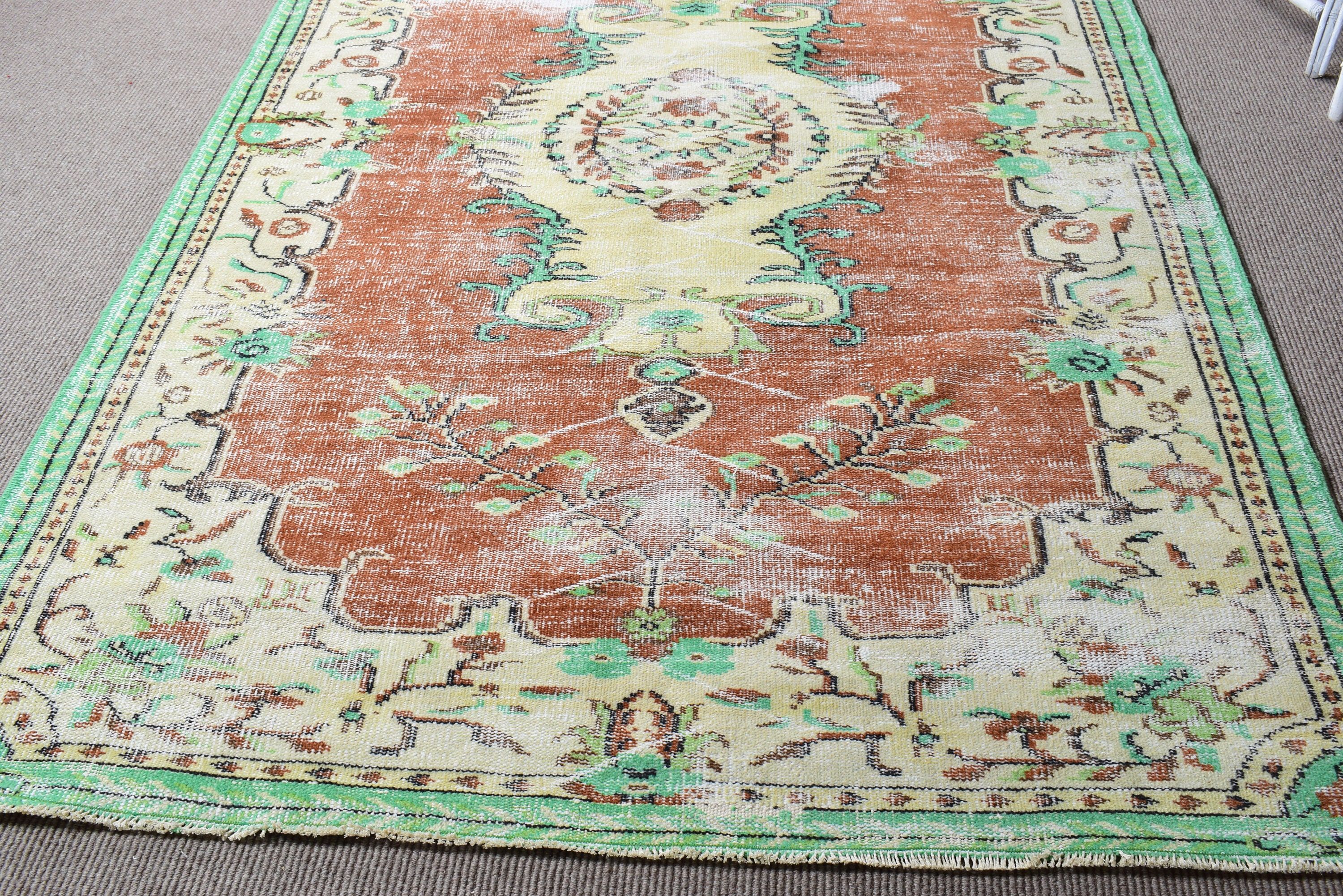 Geometrik Halılar, Vintage Halı, Kahverengi Fas Halıları, Büyük Vintage Halı, 5.8x9 ft Büyük Halılar, Türk Halıları, Oturma Odası Halıları, Yer Halısı